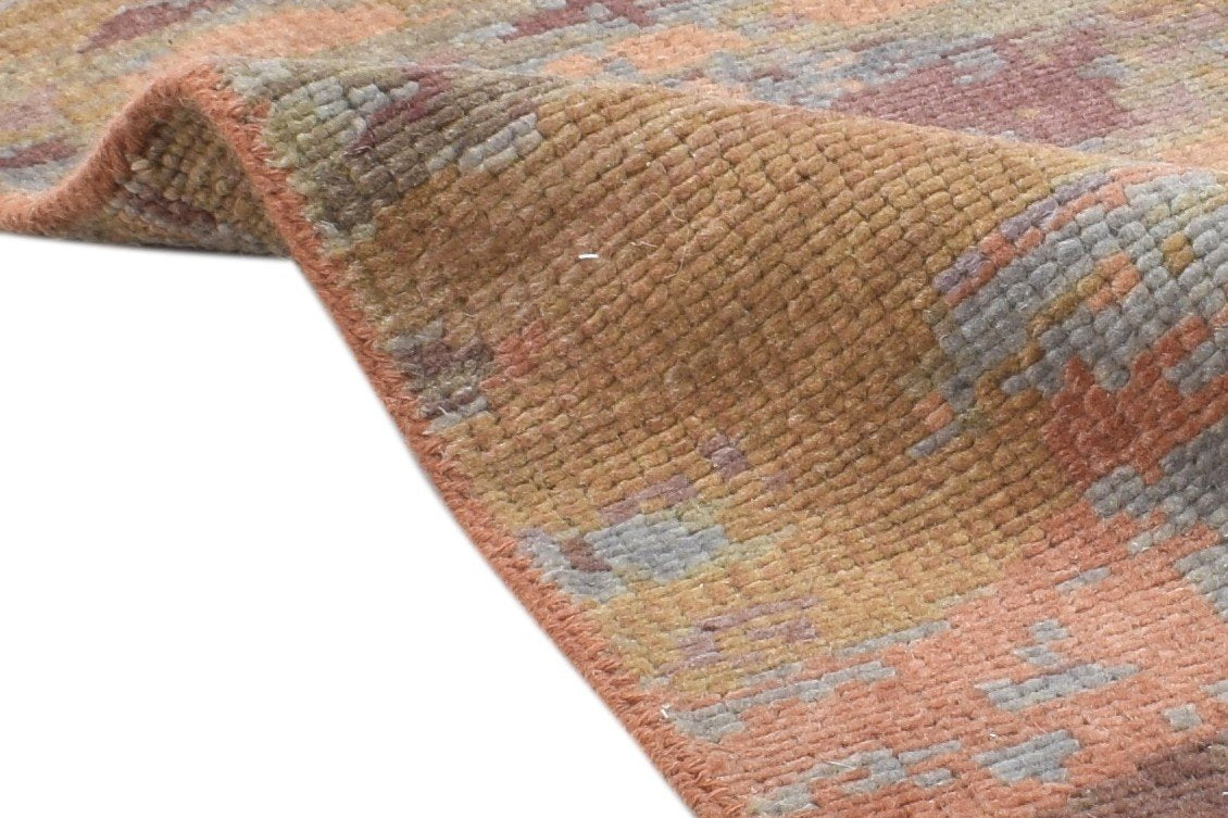 Hand Knotted Rust Wool Rug 2' X 2' Modern French Abstract Small Carpet 7864120574101
