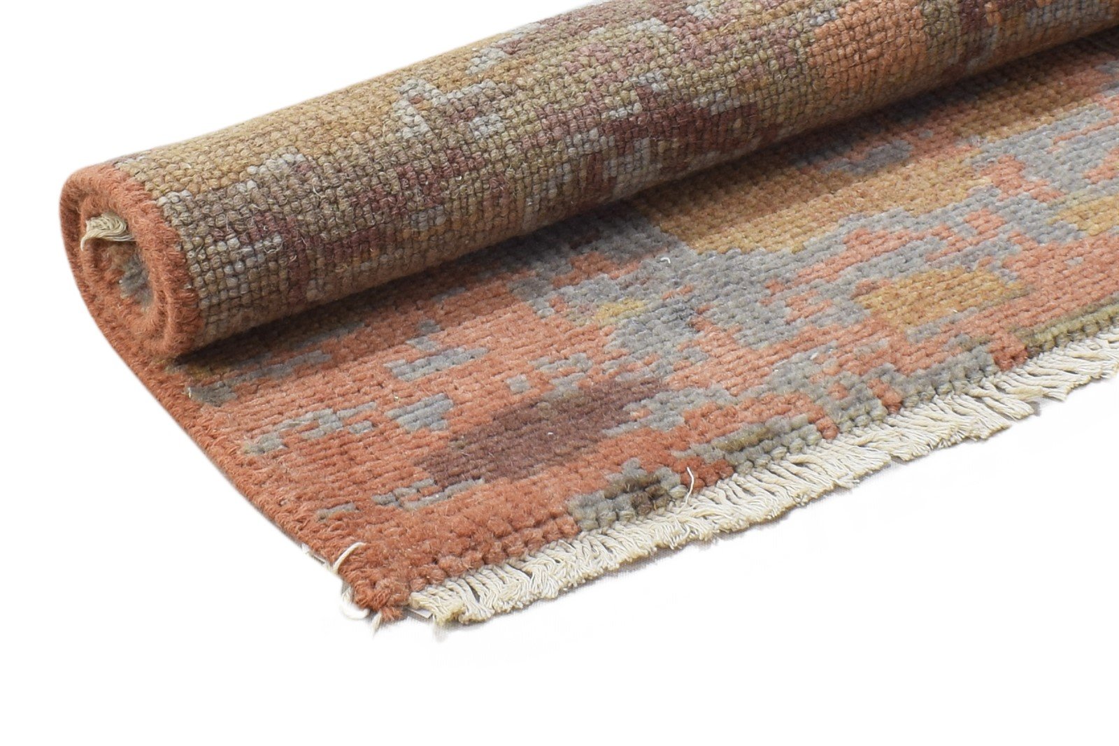 Hand Knotted Rust Wool Rug 2' X 2' Modern French Abstract Small Carpet 7864120574101