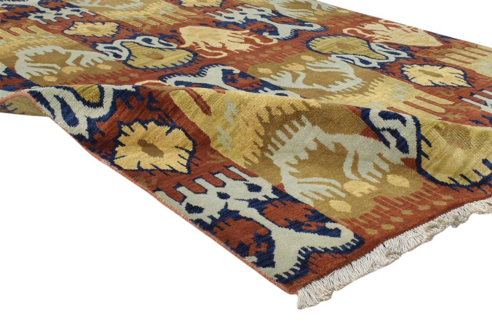Hand Knotted Rust Wool Rug 4' X 6' Modern Oriental Ikat Room Size Carpet 7860692877461