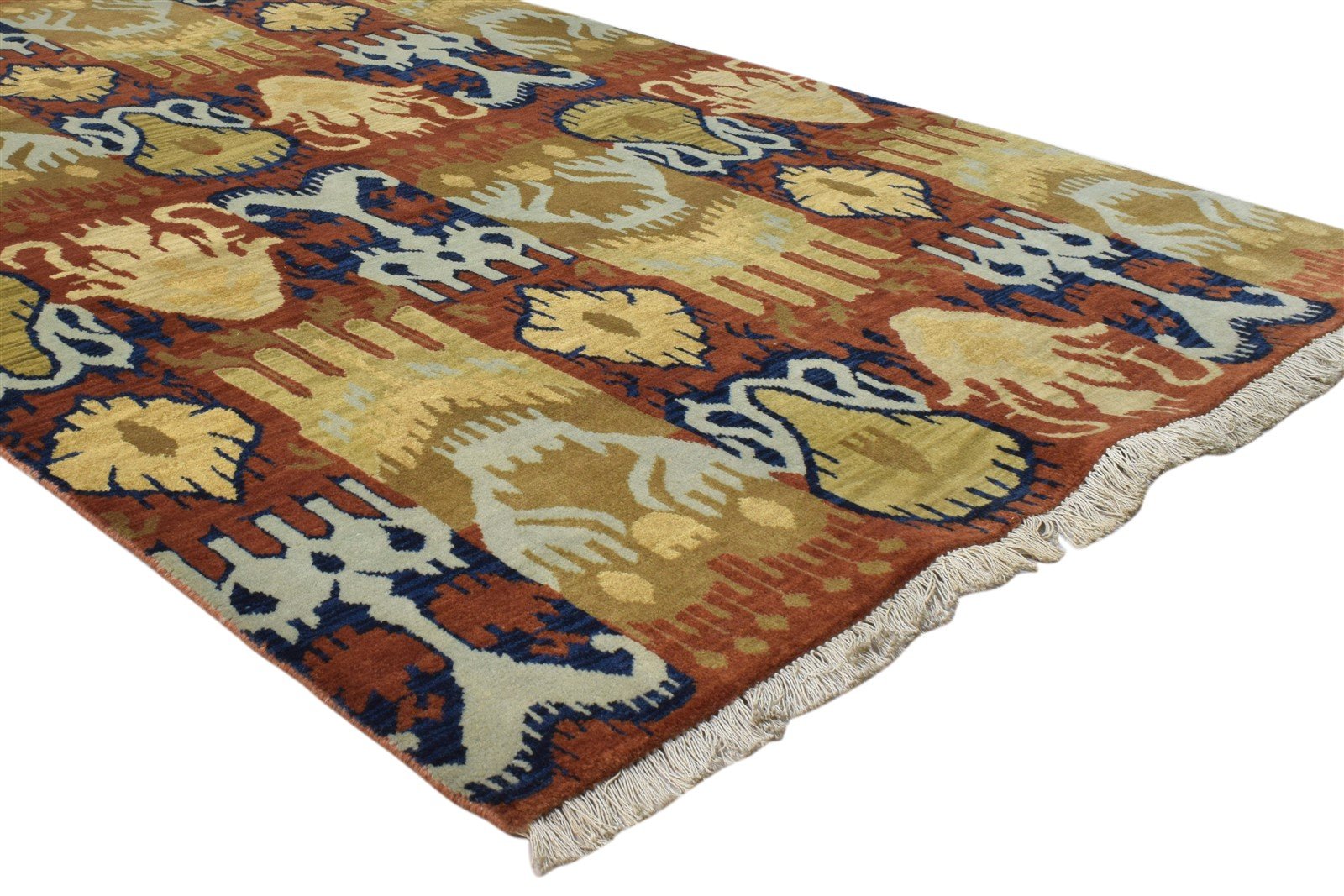 Hand Knotted Rust Wool Rug 4' X 6' Modern Oriental Ikat Room Size Carpet 7860692877461