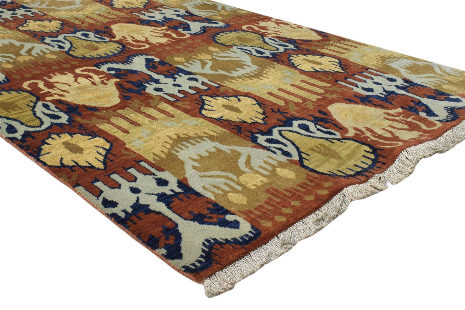 Hand Knotted Rust Wool Rug 4' X 6' Modern Oriental Ikat Room Size Carpet 7860692877461