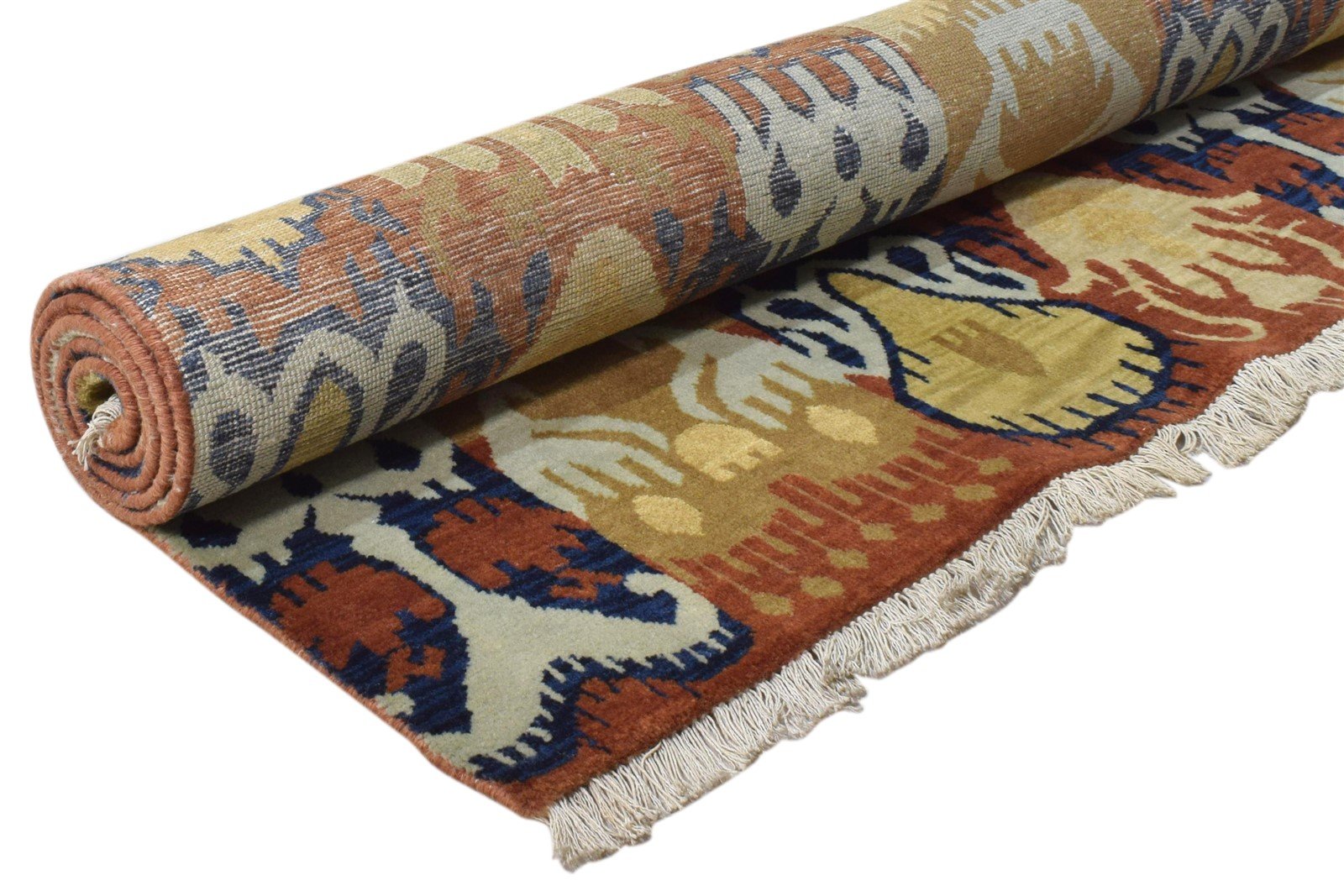 Hand Knotted Rust Wool Rug 4' X 6' Modern Oriental Ikat Room Size Carpet 7860692877461