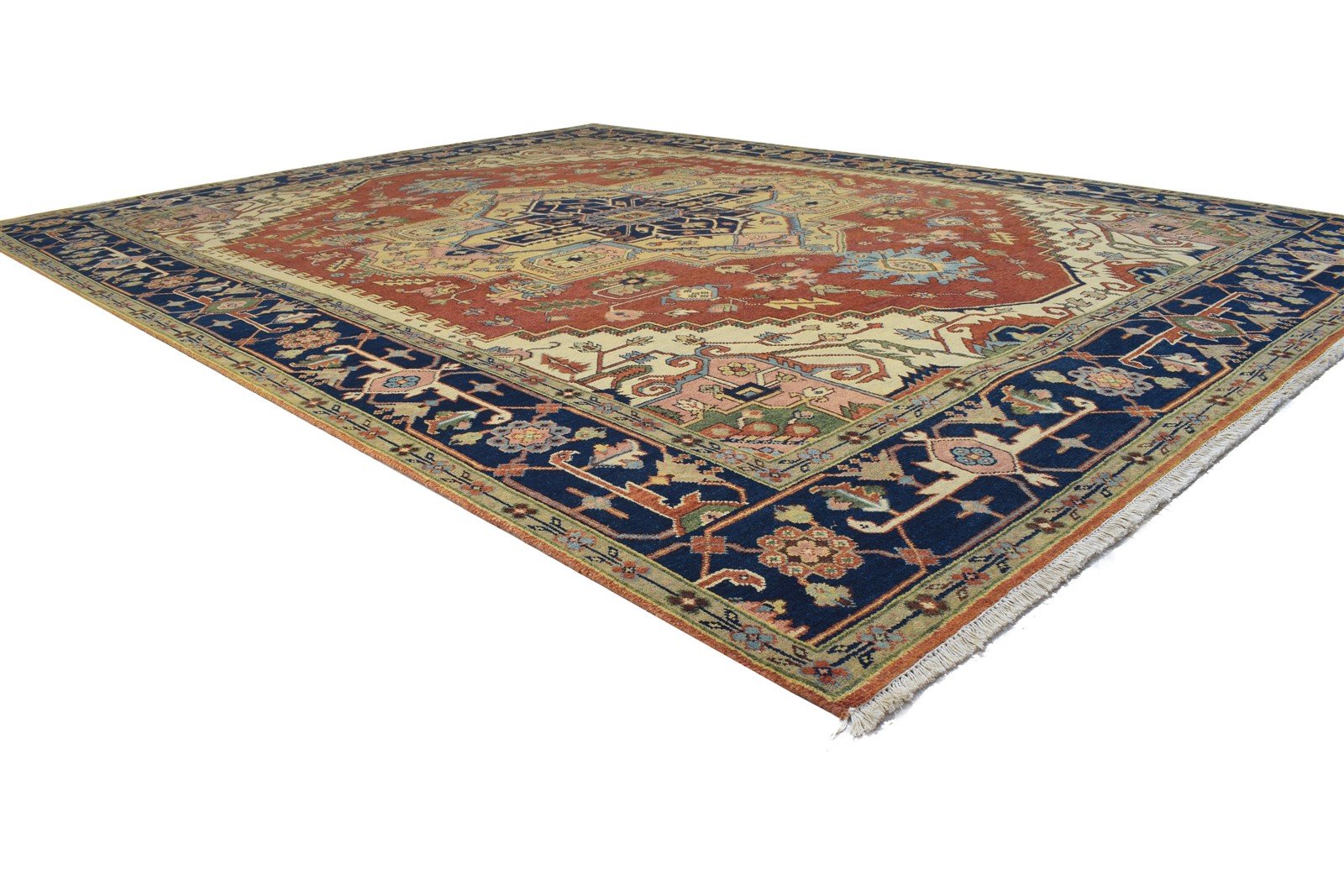 Hand Knotted Rust Wool Rug 9' X 12' Persian Serapi Oriental Large Carpet 7864201379989