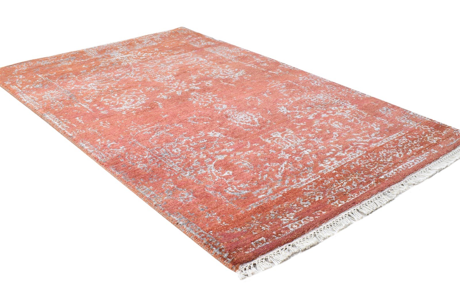 Hand Knotted Rust Wool / Silk Rug 3' X 4' Modern Oriental Abstract Small Carpet 7864591253653