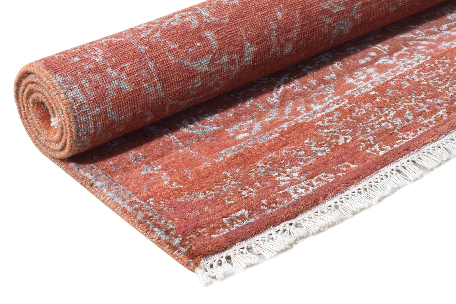Hand Knotted Rust Wool / Silk Rug 3' X 4' Modern Oriental Abstract Small Carpet 7864591253653