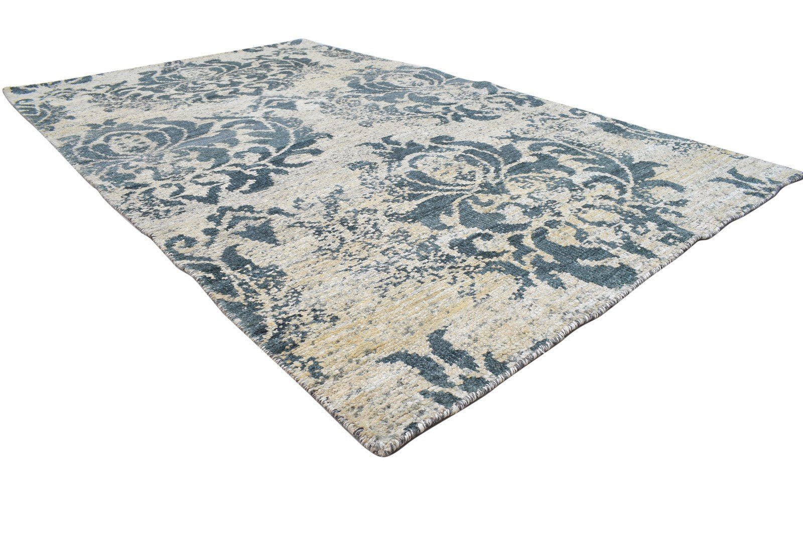 Hand Knotted Sage Silk Rug 5' X 8' Modern Moroccan Damask Room Size Carpet 7864098586773