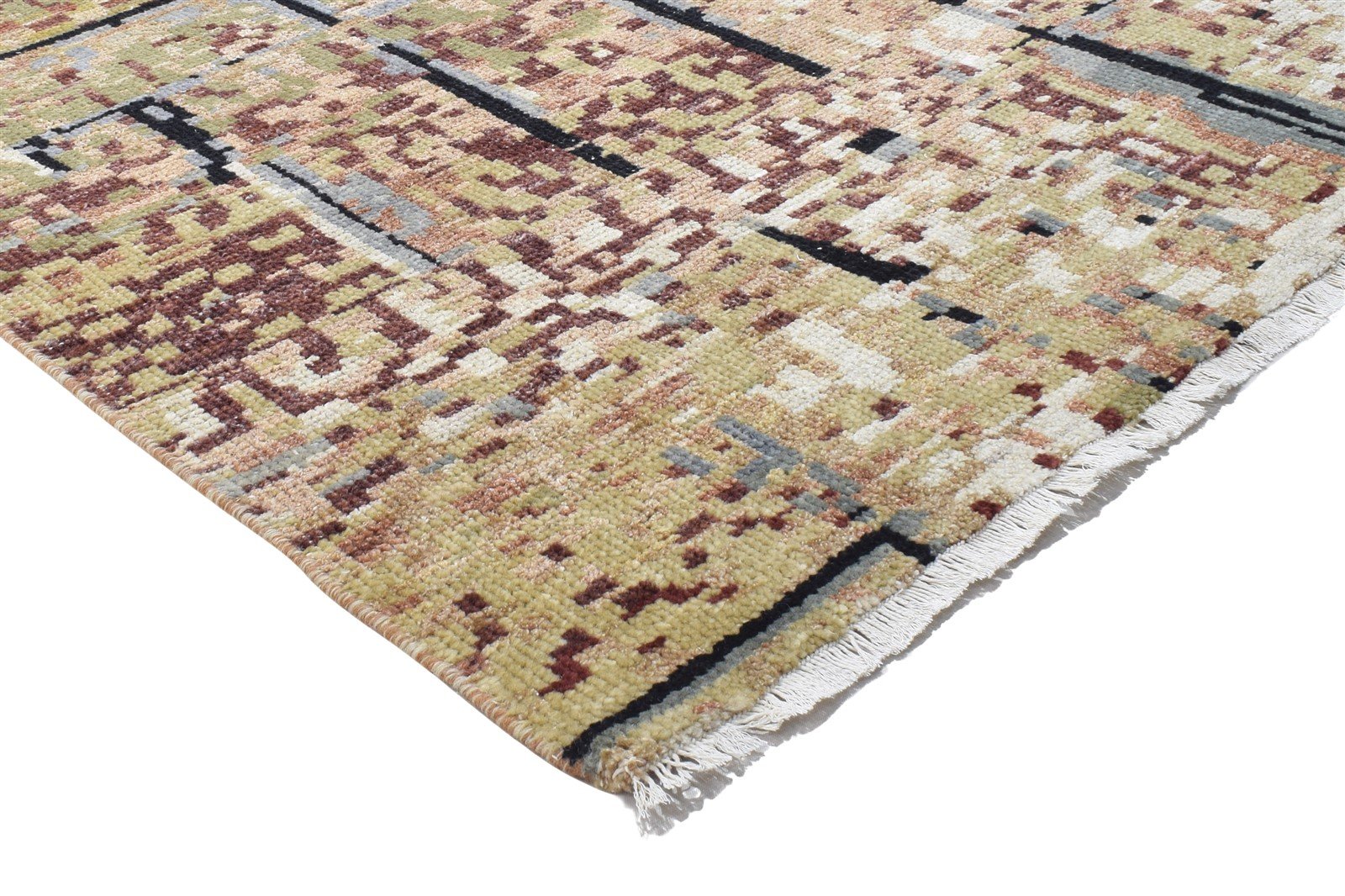 Hand Knotted Sage Wool Rug 4' X 6' Modern Indian Abstract Room Size Carpet 7864143839381
