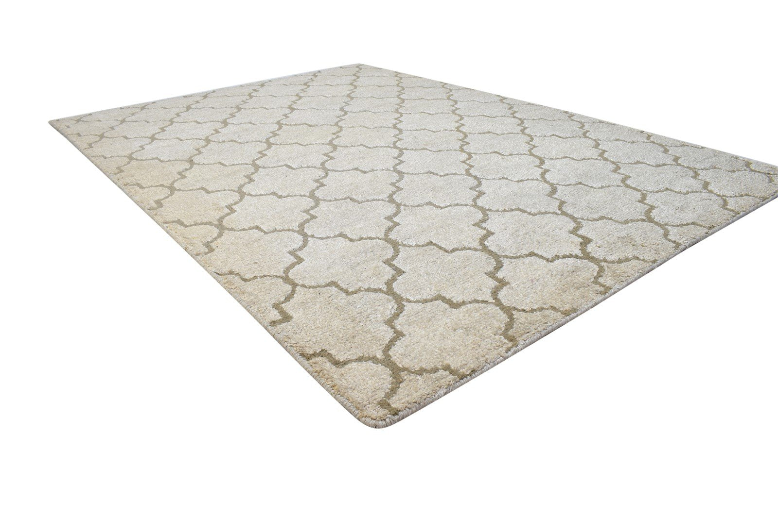 Hand Knotted Sand Wool Rug 5' X 7' Modern Moroccan Trellis Room Size Carpet 7864157667477
