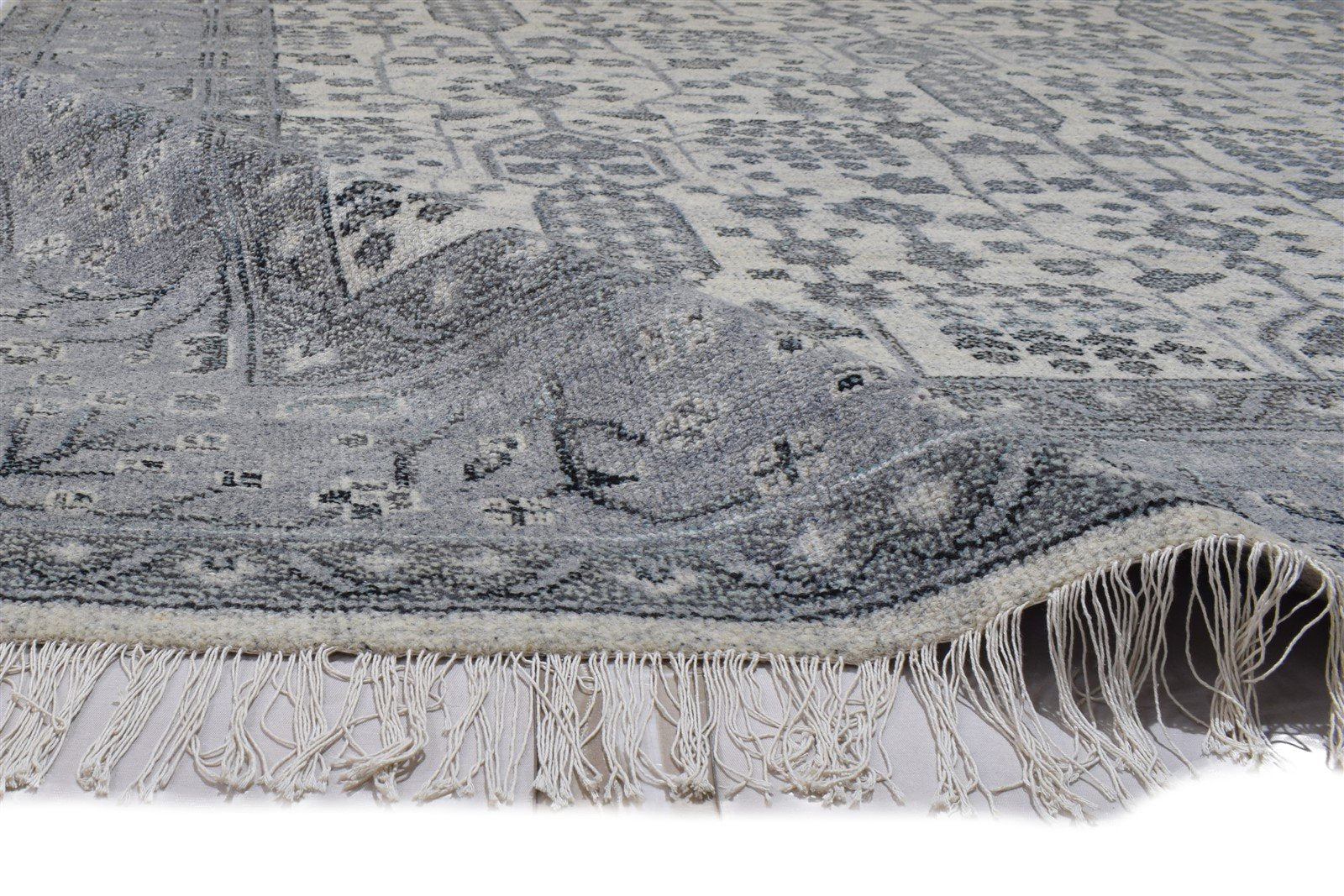 Hand Knotted Silver Wool Rug 8X10 Persian Sarouk-Indian Oriental Large Carpet 7864175788181