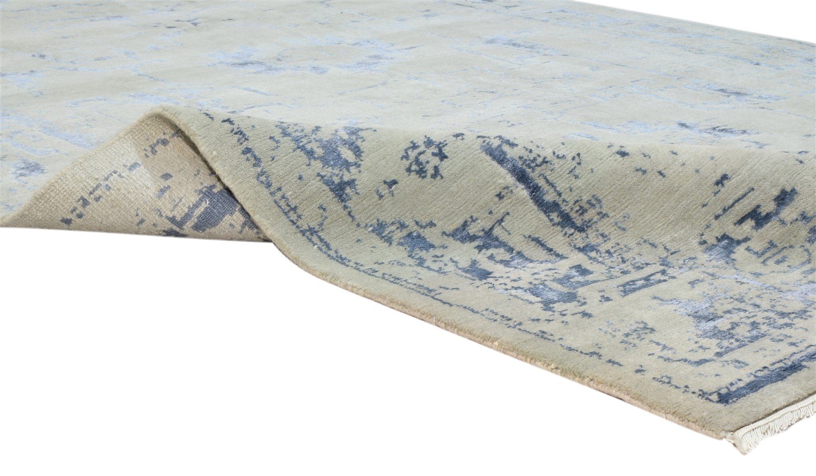 Hand Knotted Silver Wool / Silk Rug 6X9 Modern Oushak Distressed Large Carpet 7864082694293