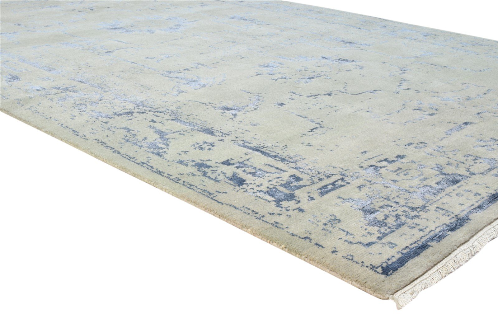 Hand Knotted Silver Wool / Silk Rug 6X9 Modern Oushak Distressed Large Carpet 7864082694293