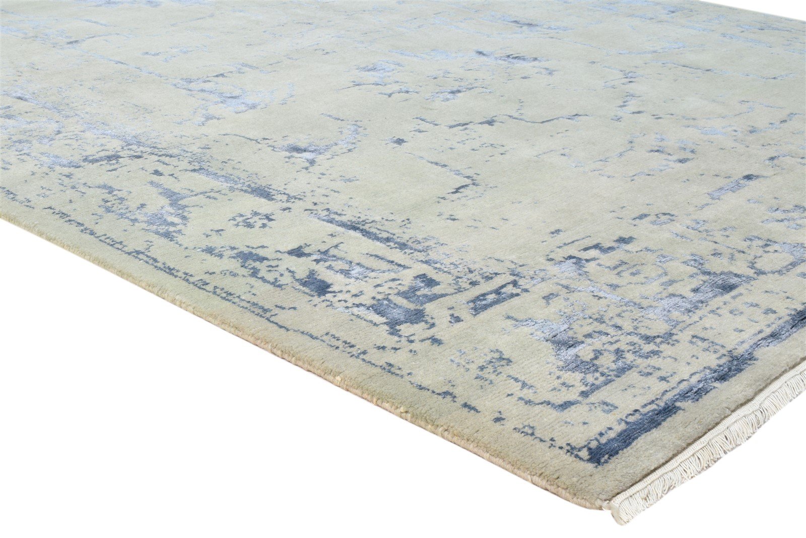 Hand Knotted Silver Wool / Silk Rug 6X9 Modern Oushak Distressed Large Carpet 7864082694293