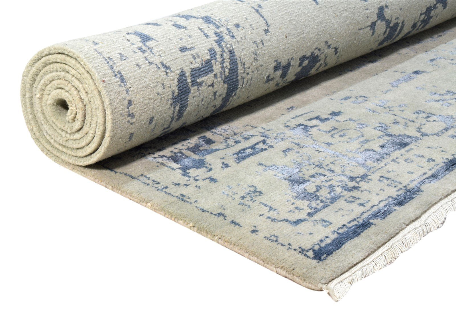 Hand Knotted Silver Wool / Silk Rug 6X9 Modern Oushak Distressed Large Carpet 7864082694293