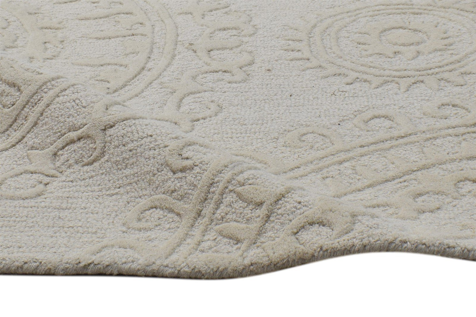 Hand Tufted Beige Wool Rug 2' X 8' Modern French Circles Small Runner 7864122998933
