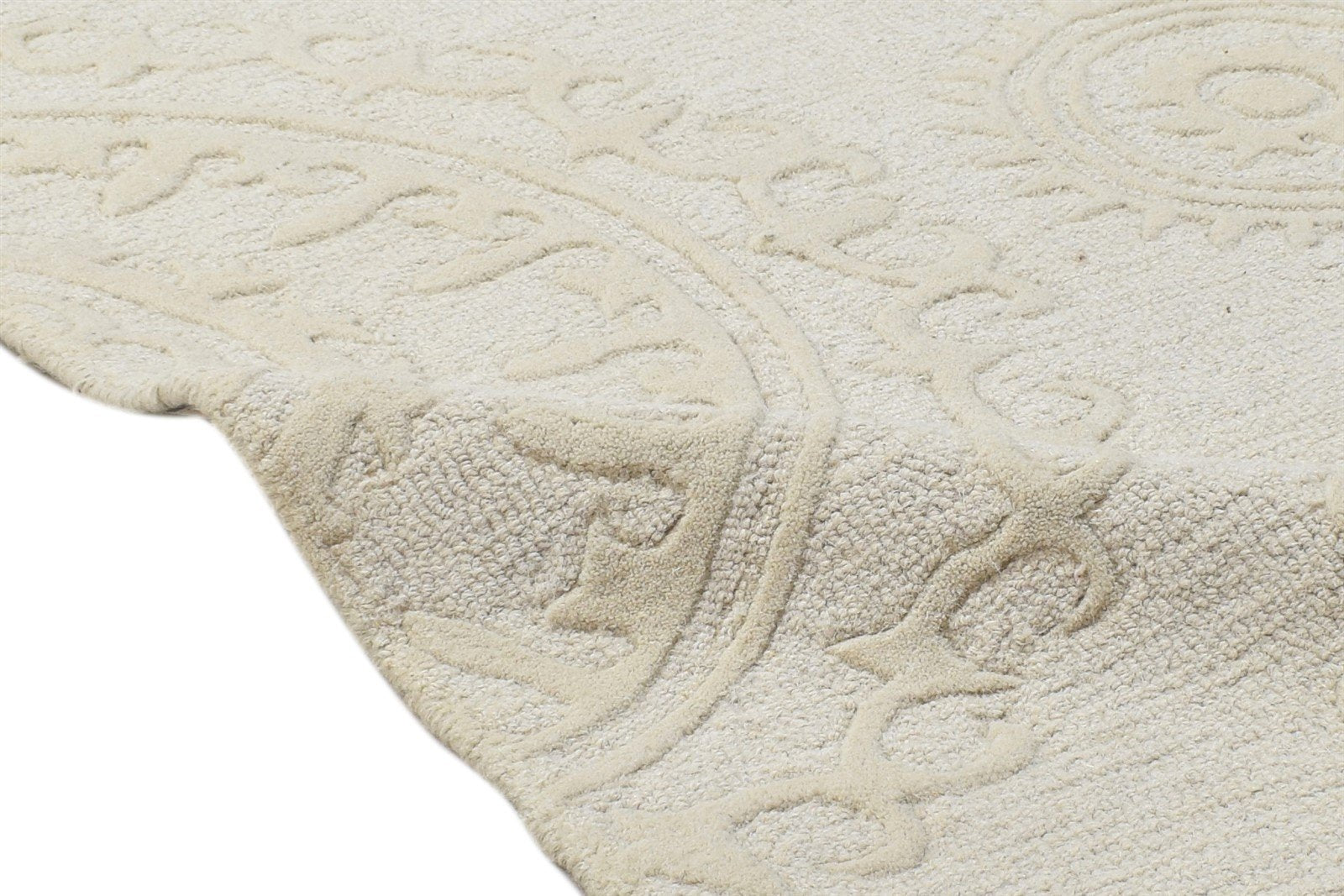 Hand Tufted Beige Wool Rug 2' X 8' Modern French Circles Small Runner 7864122998933