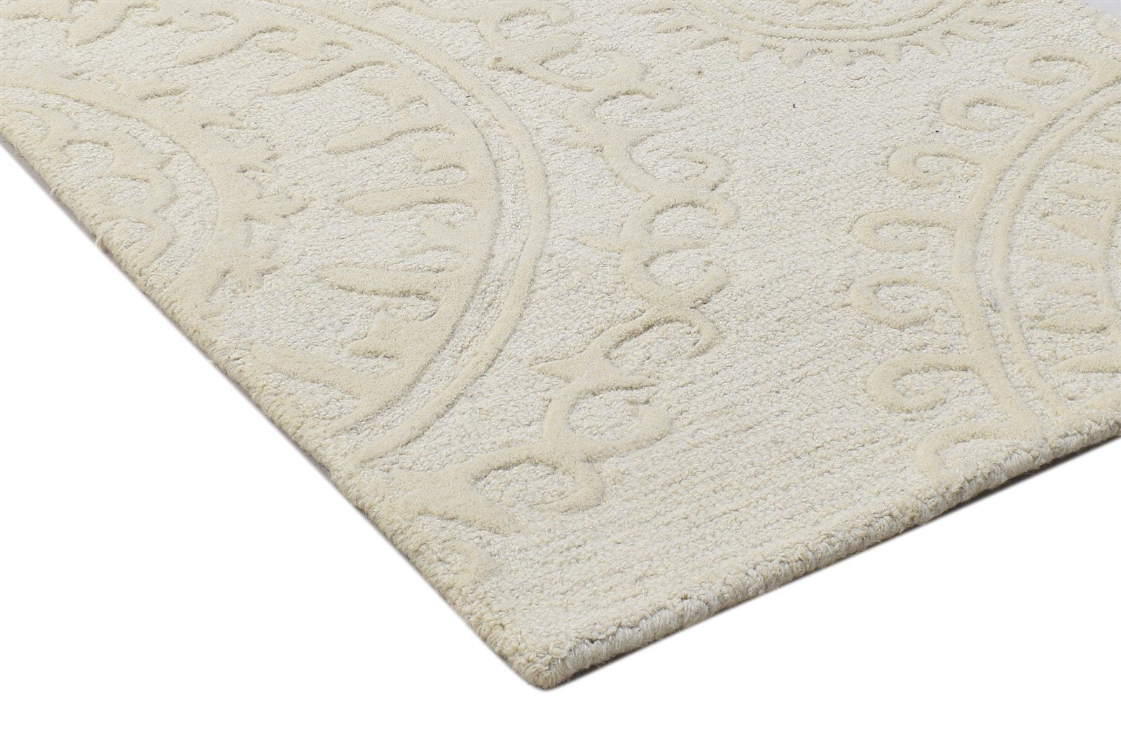 Hand Tufted Beige Wool Rug 2' X 8' Modern French Circles Small Runner 7864122998933