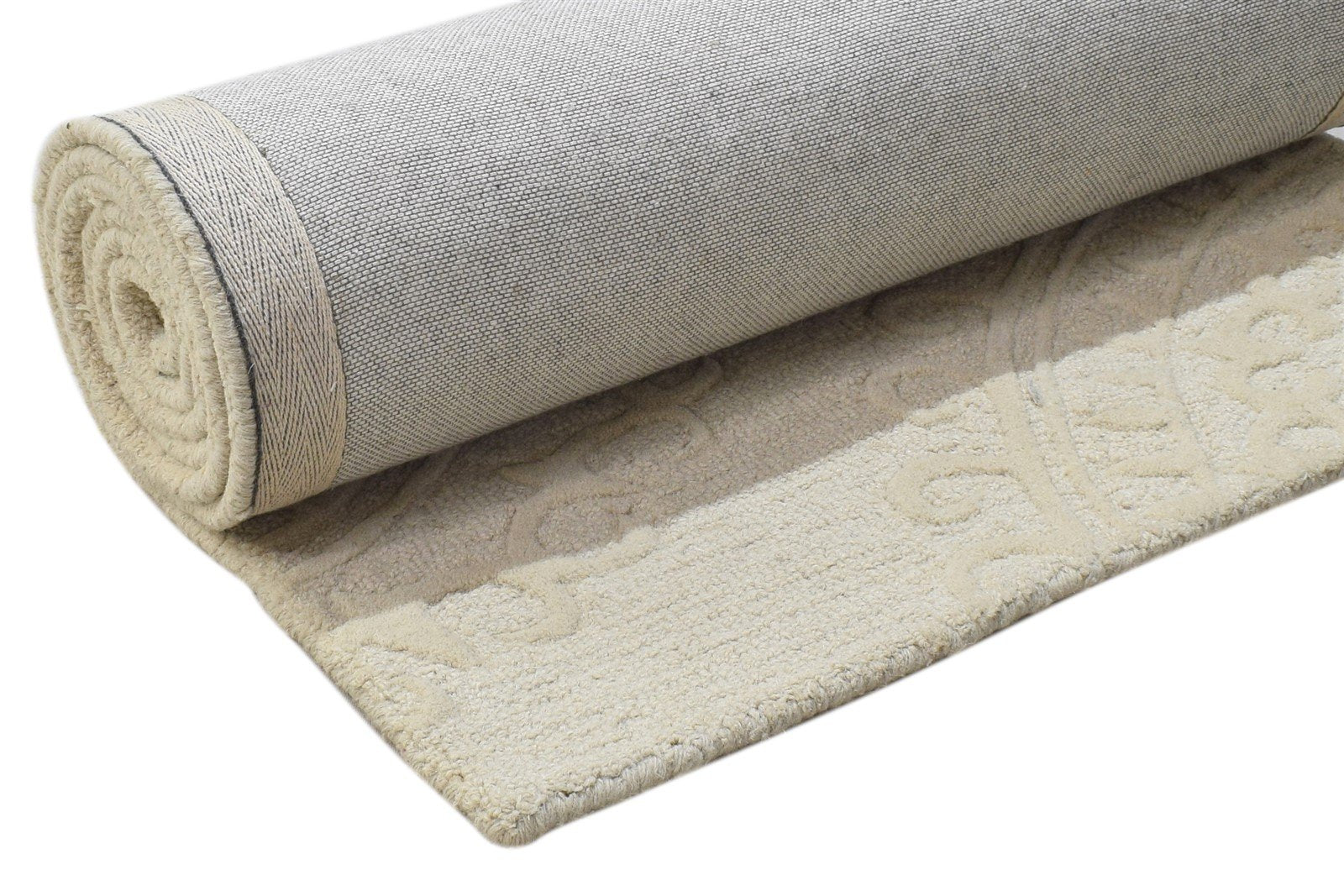 Hand Tufted Beige Wool Rug 2' X 8' Modern French Circles Small Runner 7864122998933