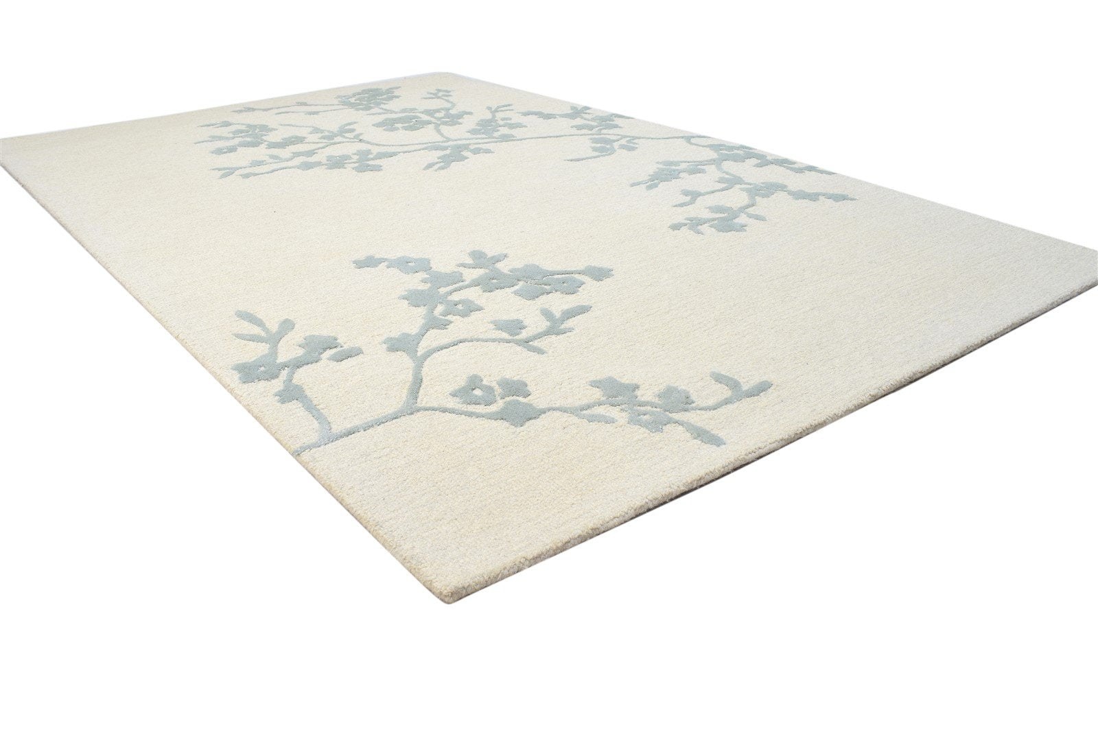 Hand Tufted Beige Wool Rug 5' X 7' Modern French Floral Room Size Carpet 7864108908693