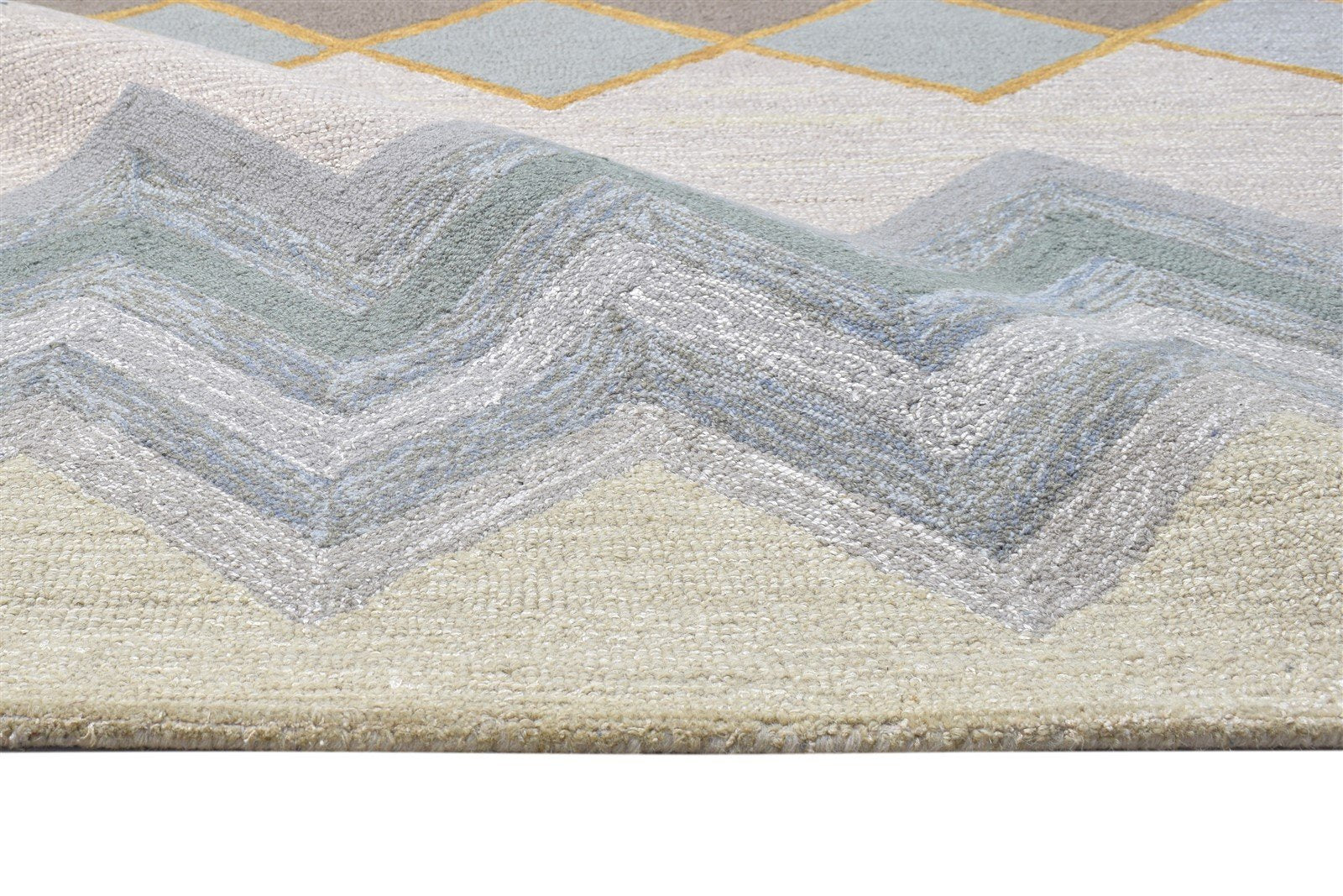 Hand Tufted Beige Wool Rug 5' X 8' Modern Scandinavian Chevron Room Size Carpet 7864095965333