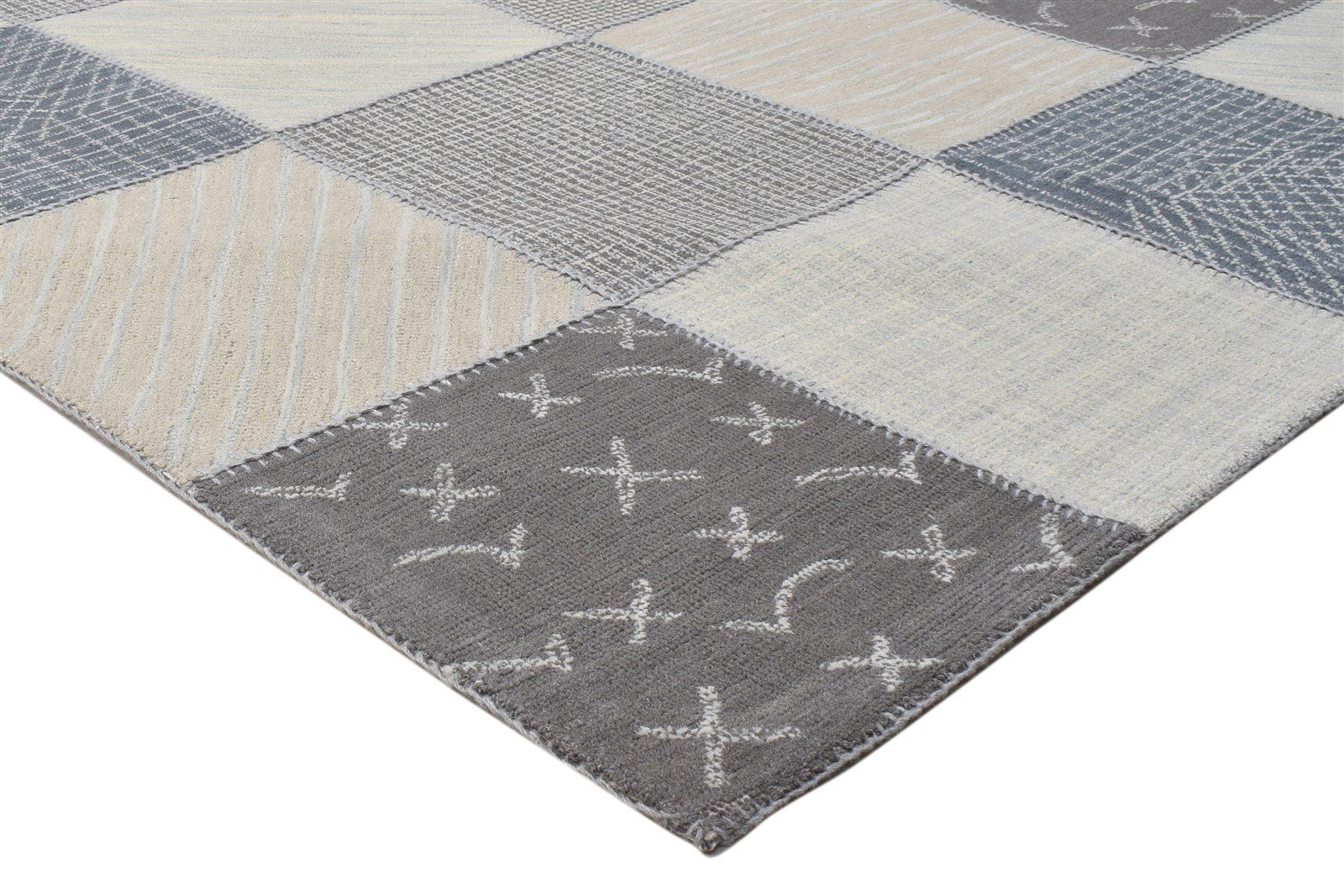 Hand Tufted Beige Wool Rug 5' X 8' Modern Scandinavian Grid Room Size Carpet 7864093212821