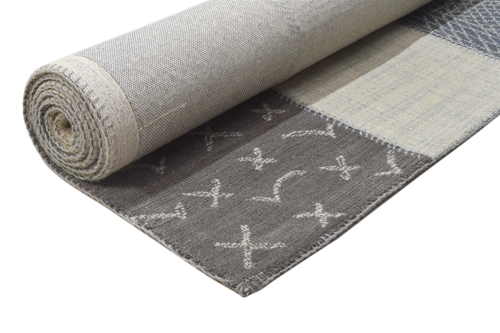Hand Tufted Beige Wool Rug 5' X 8' Modern Scandinavian Grid Room Size Carpet 7864093212821