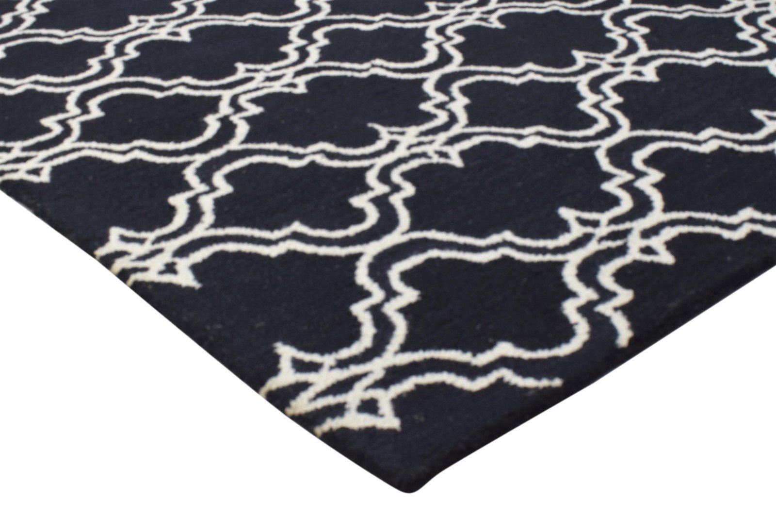 Hand Tufted Black Wool Rug 4' X 6' Modern Moroccan Trellis Room Size Carpet 7864301486229