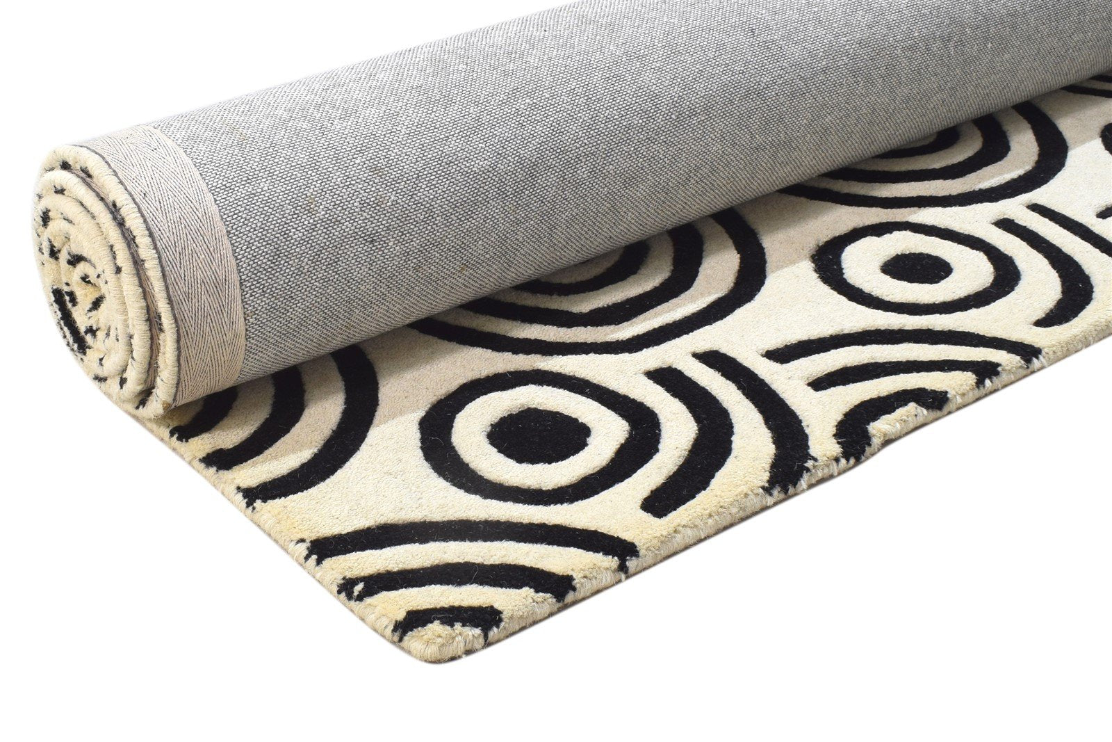 Hand Tufted Black Wool Rug 5' X 8' Modern Scandinavian Circles Room Size Carpet 7864110186645