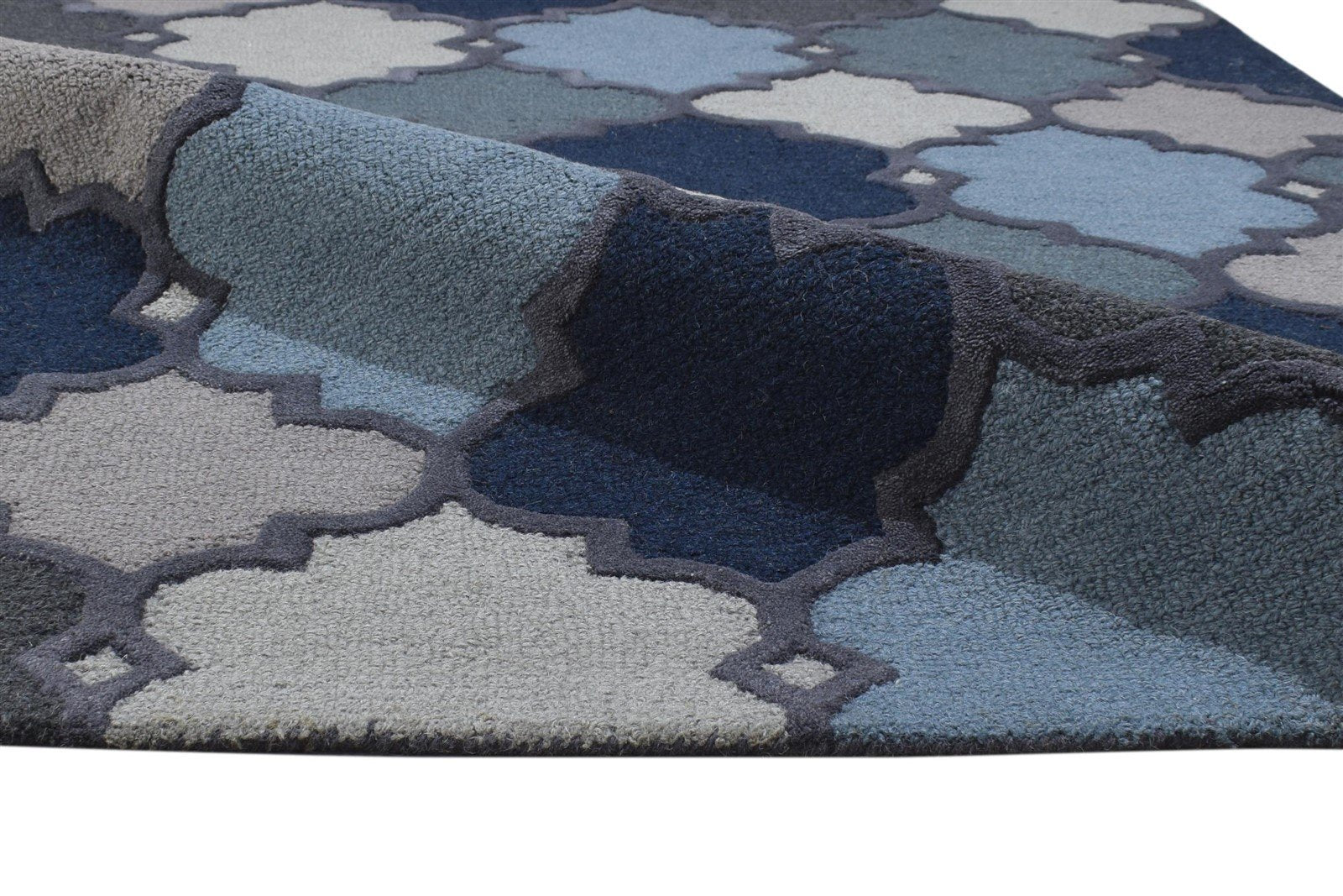 Hand Tufted Blue Wool Rug 4' X 6' Modern Moroccan Trellis Room Size Carpet 7864304140437