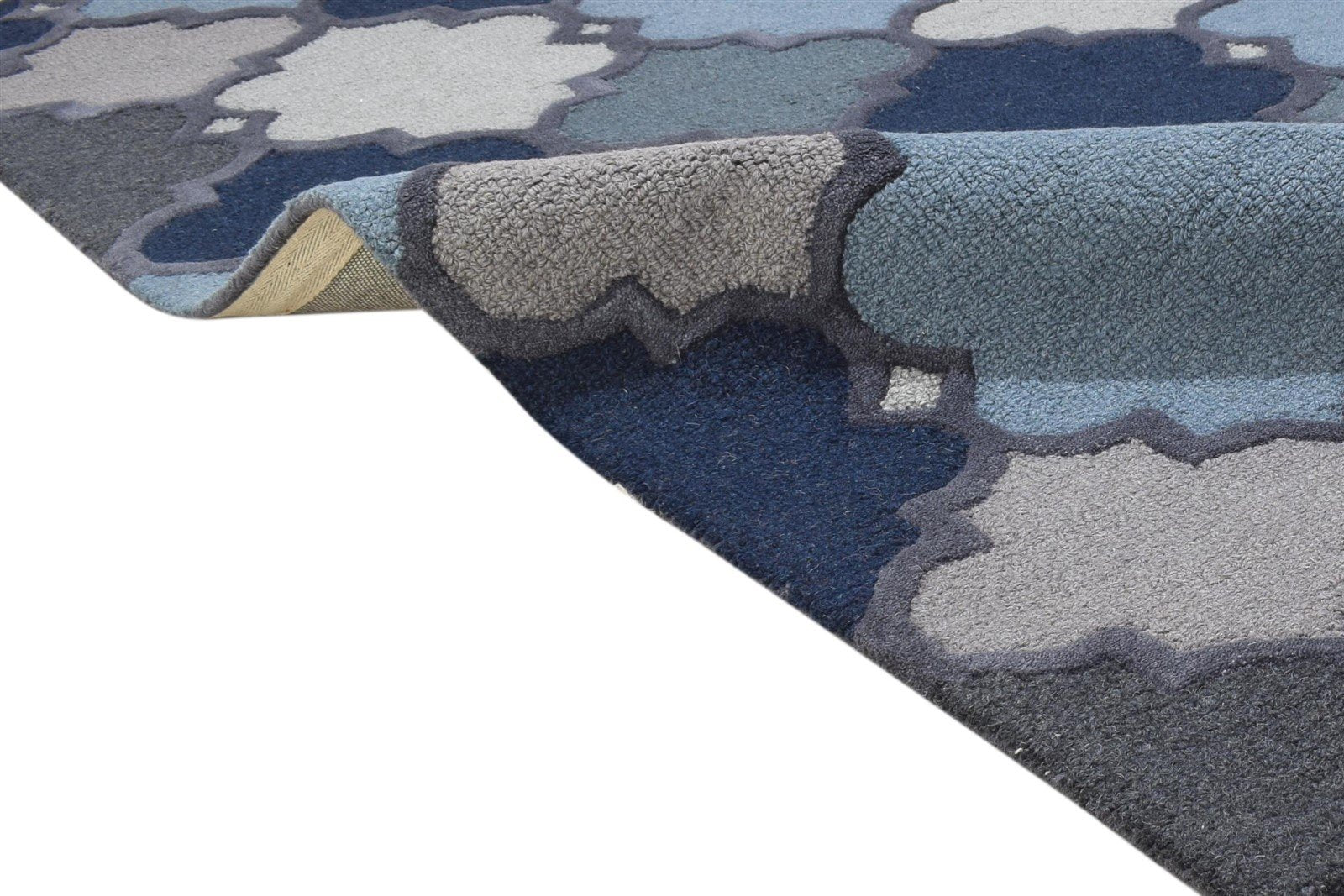 Hand Tufted Blue Wool Rug 4' X 6' Modern Moroccan Trellis Room Size Carpet 7864304140437