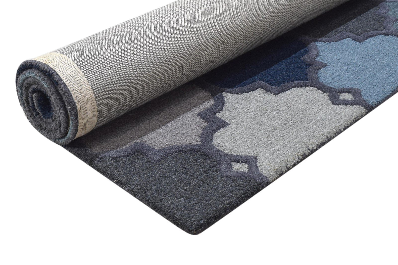 Hand Tufted Blue Wool Rug 4' X 6' Modern Moroccan Trellis Room Size Carpet 7864304140437