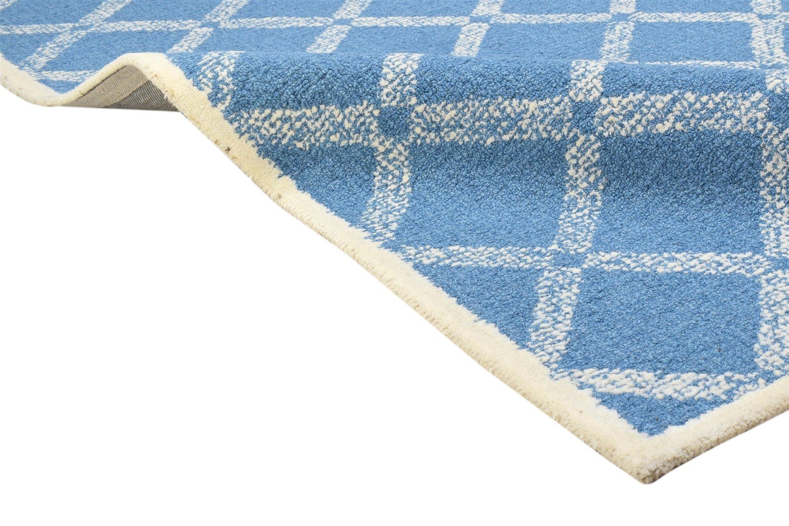 Hand Tufted Blue Wool Rug 4' X 6' Modern Scandinavian Geometric Room Size Carpet 7864296702101
