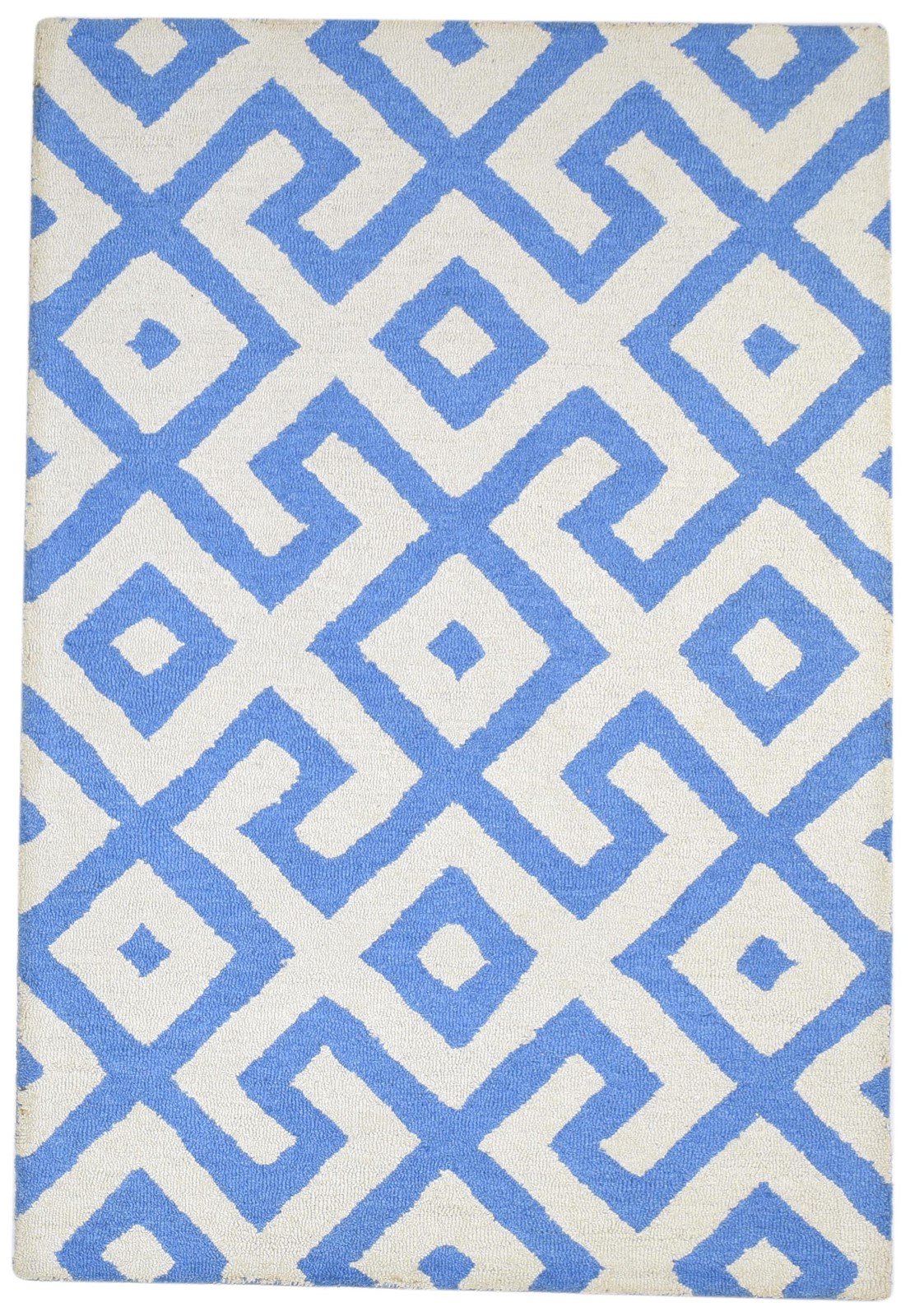 Hand Tufted Blue Wool Rug 4' X 6' Modern Scandinavian Geometric Room Size Carpet 7864304664725