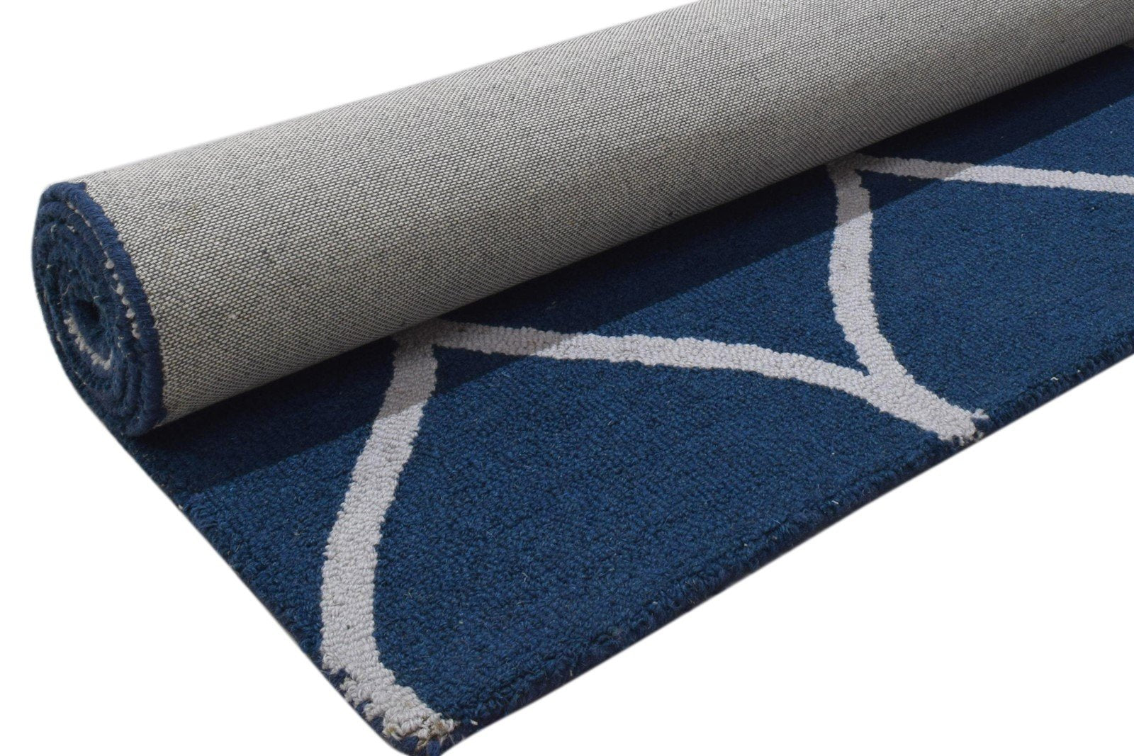 Hand Tufted Blue Wool Rug 5' X 7' Modern Moroccan Trellis Room Size Carpet 7860707033237