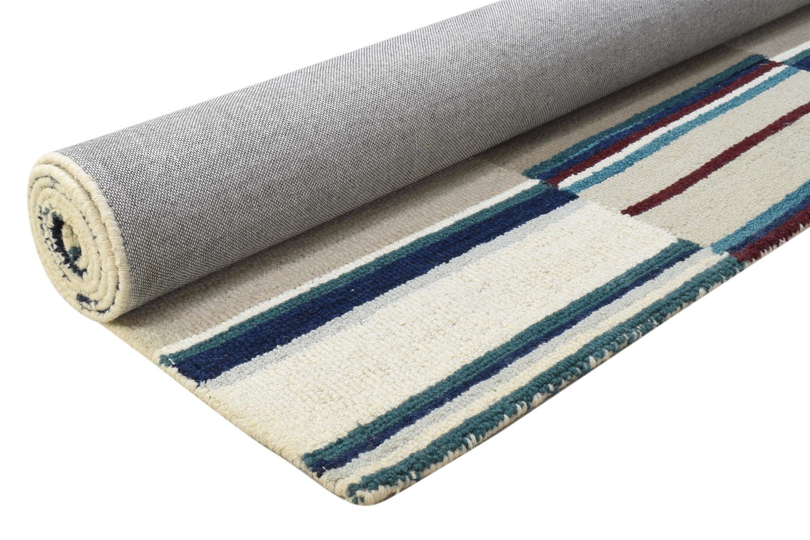 Hand Tufted Blue Wool Rug 5' X 8' Modern Scandinavian Striped Room Size Carpet 7864268062869