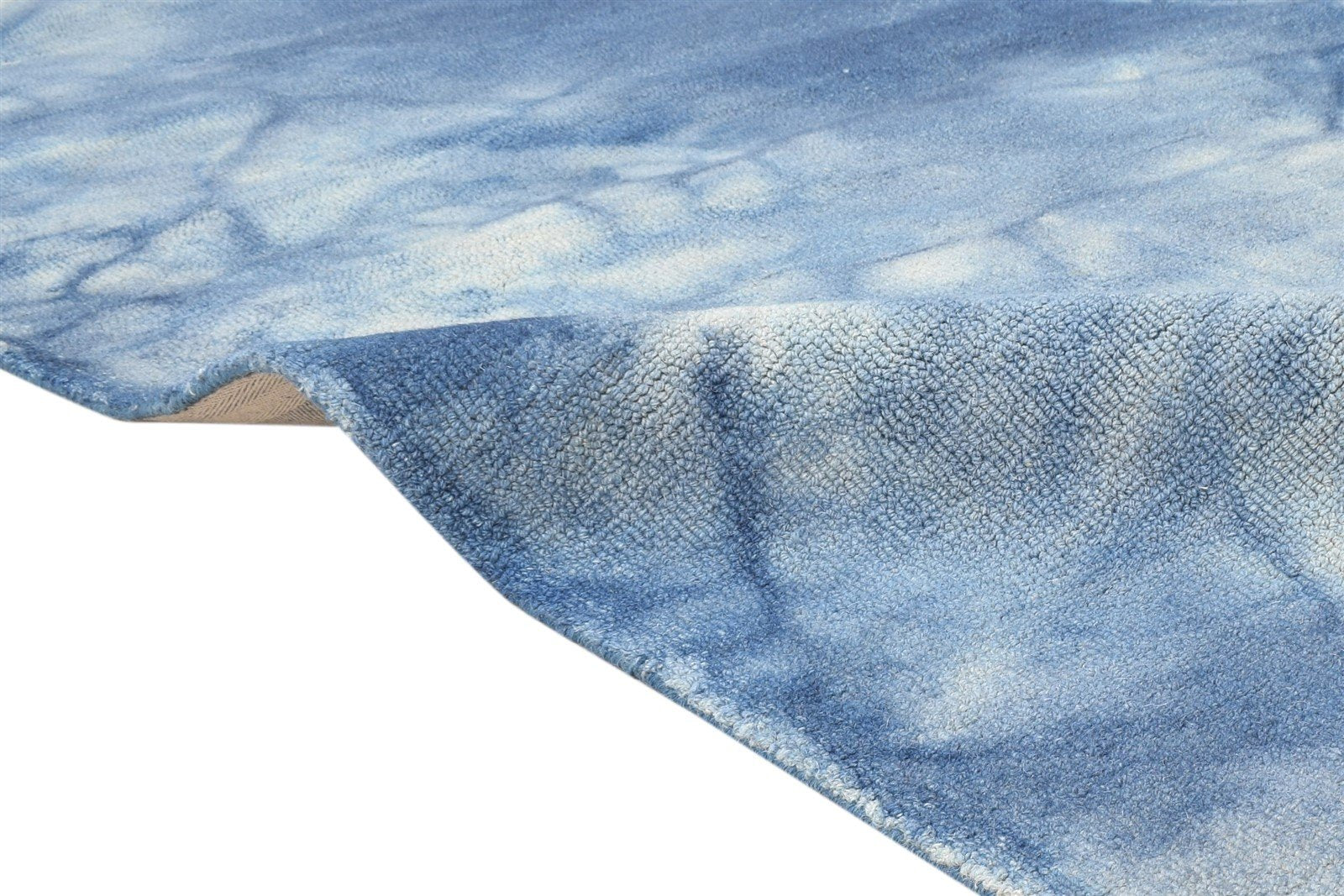 Hand Tufted Blue Wool Rug 5' X 8' Modern Shibori Tie Dye Room Size Carpet 7865206014101