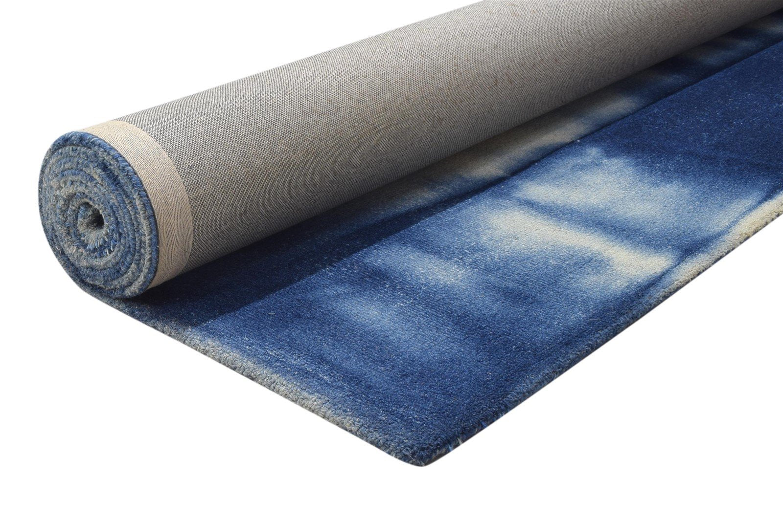 Hand Tufted Blue Wool Rug 8' X 10' Modern Shibori Tie Dye Large Carpet 7864305352853