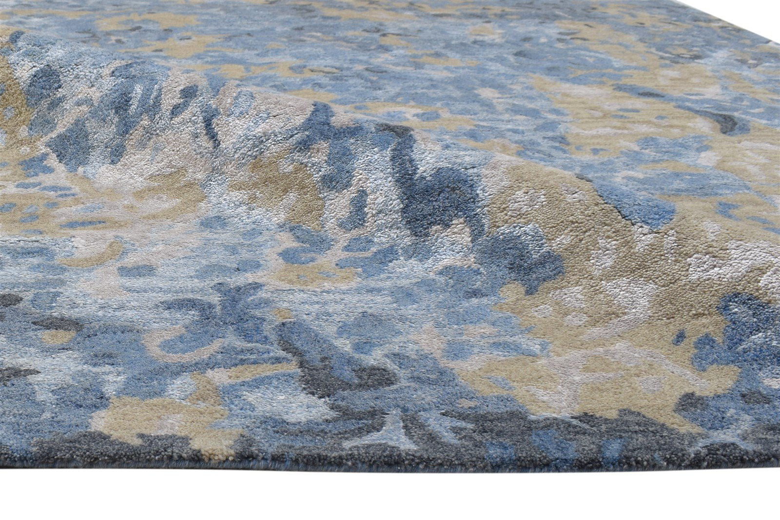 Hand Tufted Blue Wool / Silk Rug 5X8 Modern Indian Abstract Room Size Carpet 7864233820309