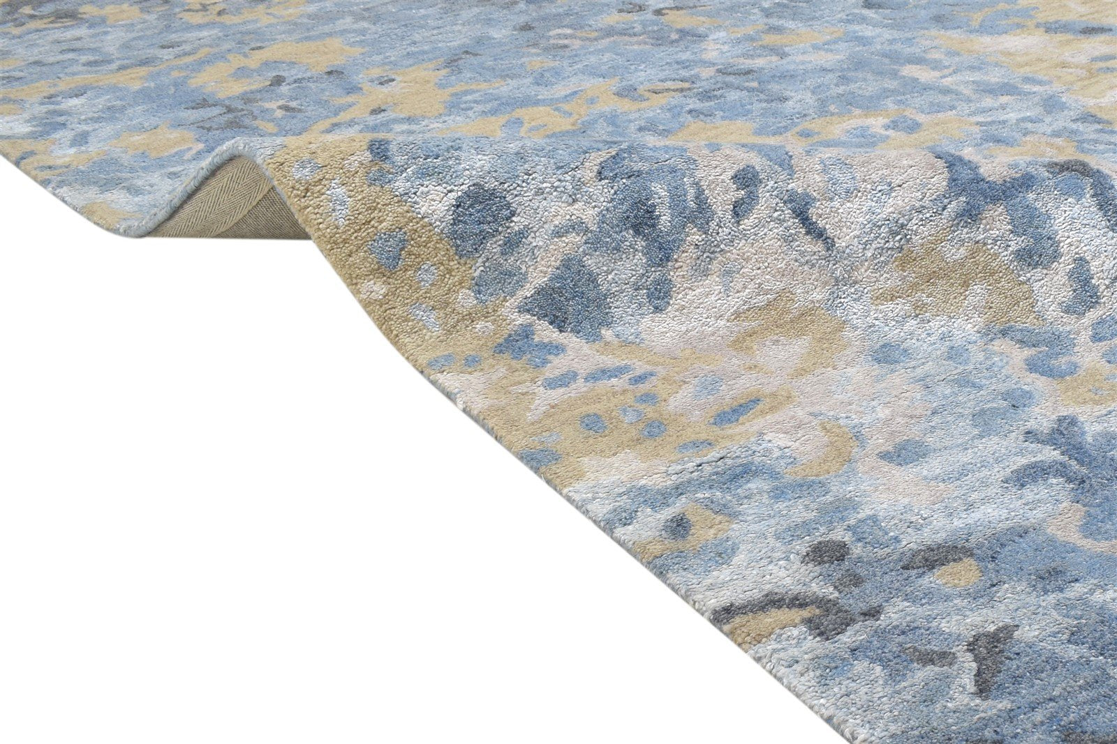 Hand Tufted Blue Wool / Silk Rug 5X8 Modern Indian Abstract Room Size Carpet 7864233820309