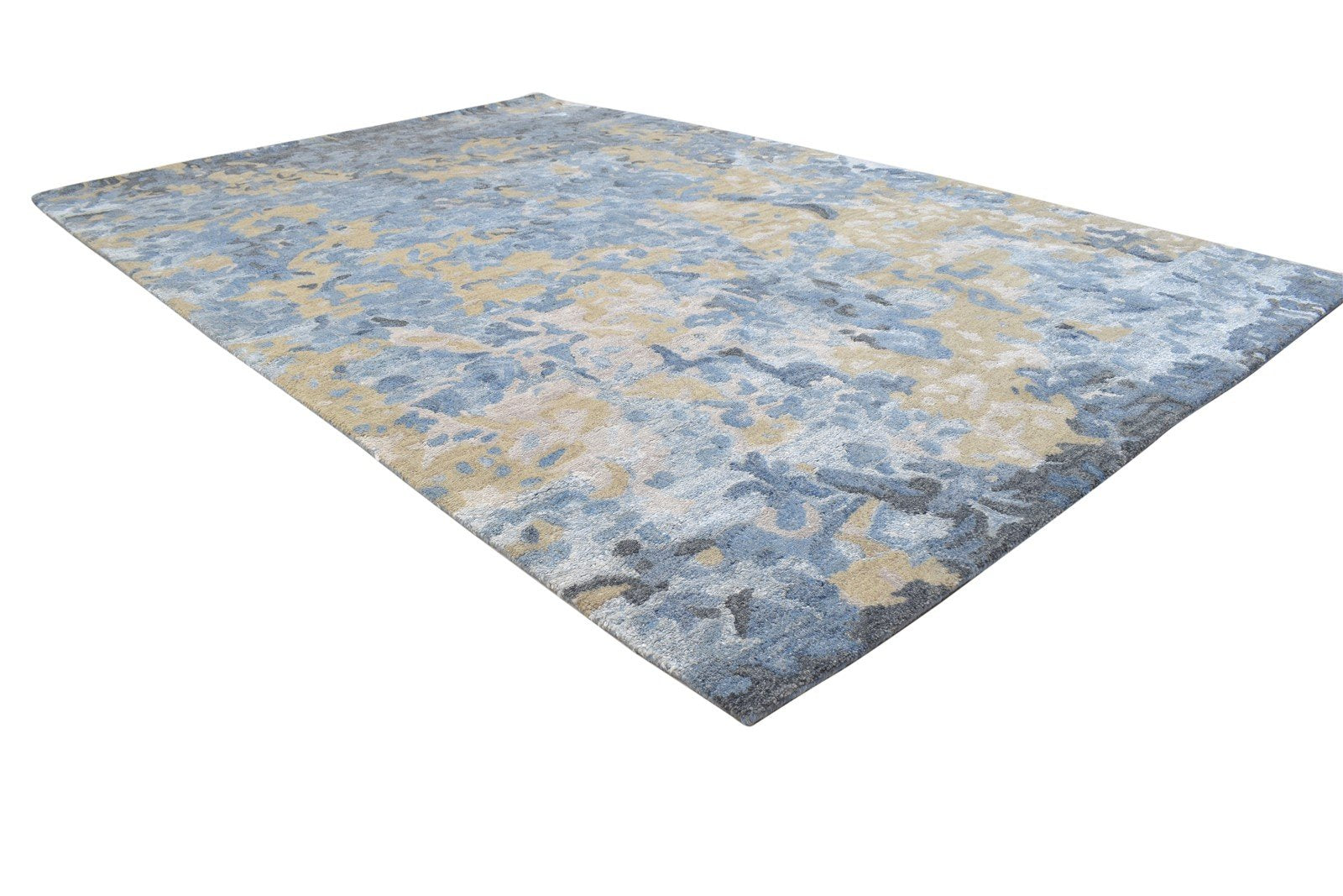 Hand Tufted Blue Wool / Silk Rug 5X8 Modern Indian Abstract Room Size Carpet 7864233820309