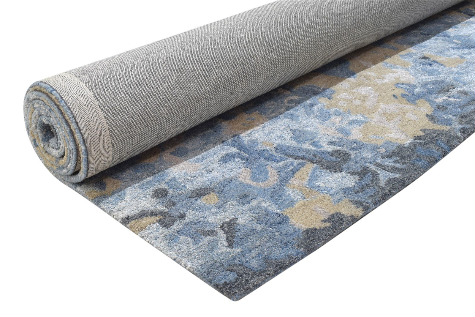 Hand Tufted Blue Wool / Silk Rug 5X8 Modern Indian Abstract Room Size Carpet 7864233820309
