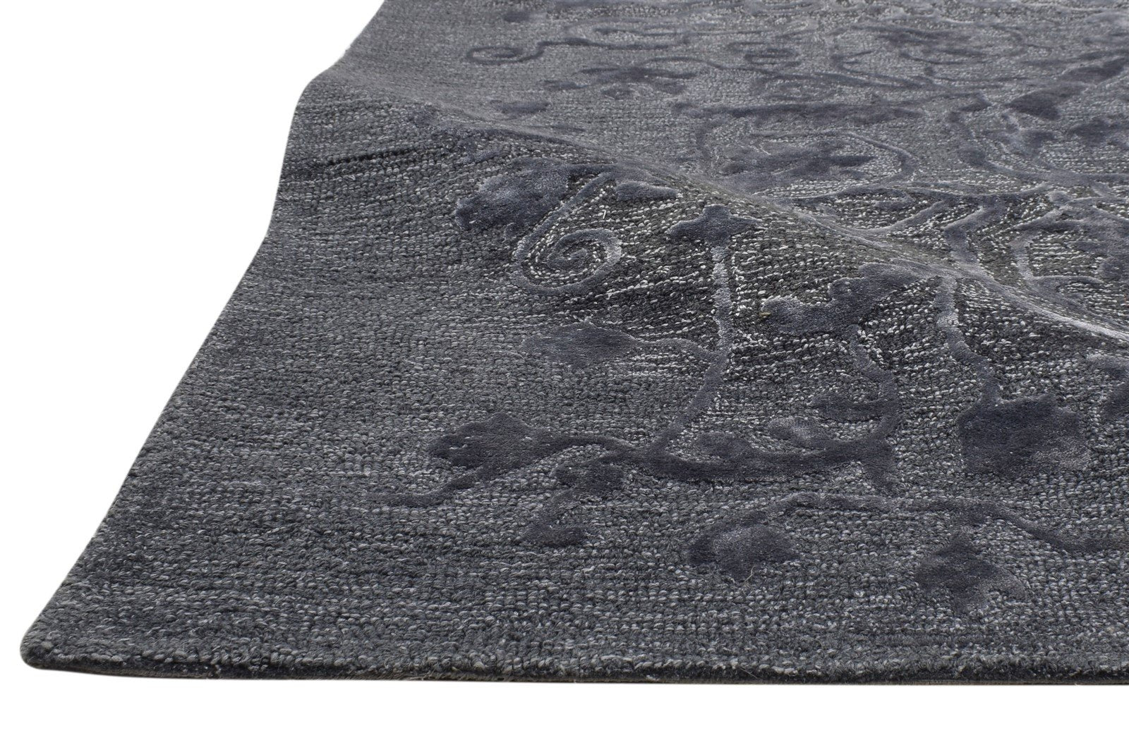 Hand Tufted Charcoal Wool / Silk Rug 5X8 Persian Oushak Damask Room Size Carpet 7864088002709
