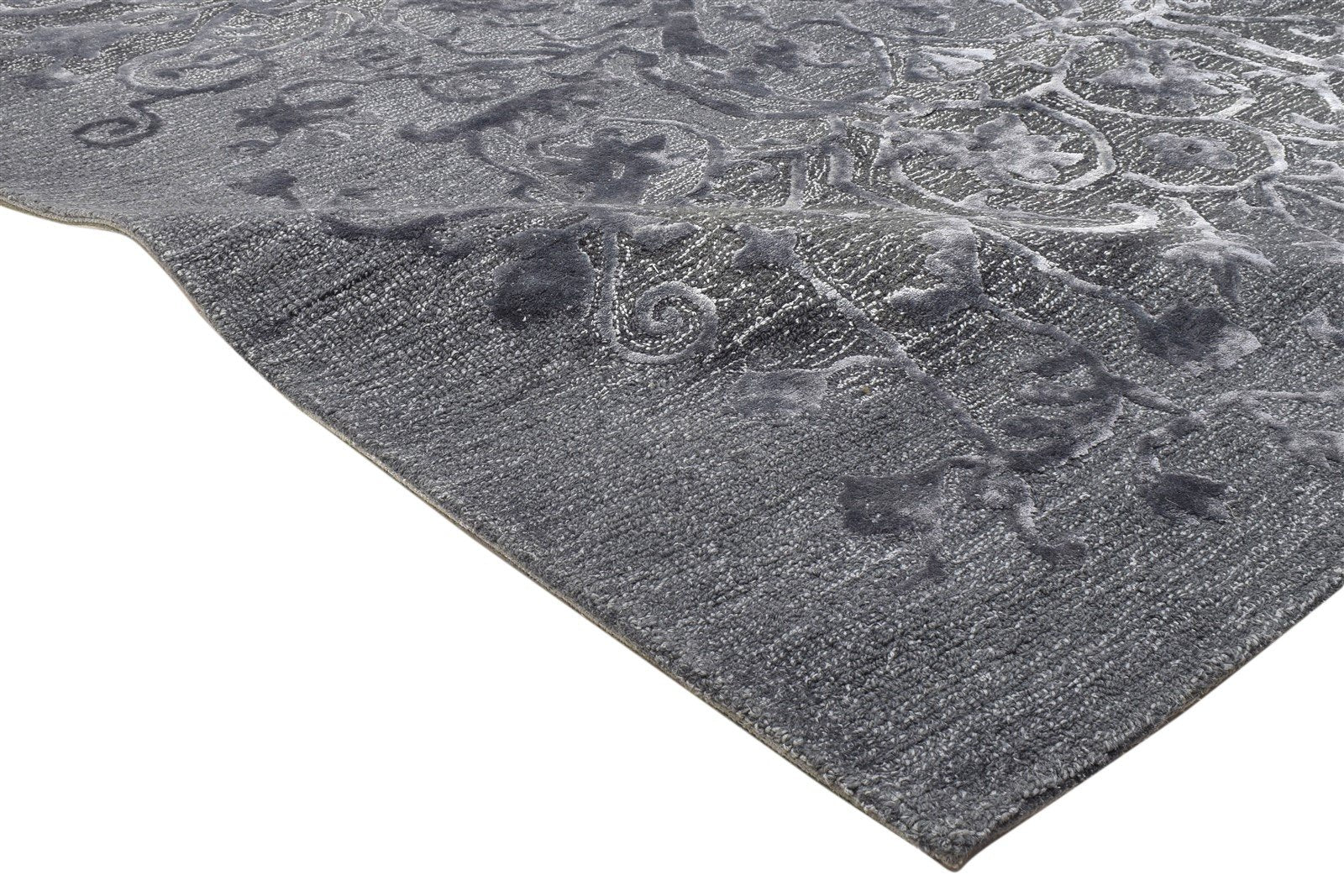 Hand Tufted Charcoal Wool / Silk Rug 5X8 Persian Oushak Damask Room Size Carpet 7864088002709