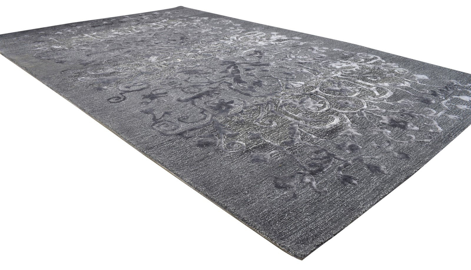 Hand Tufted Charcoal Wool / Silk Rug 5X8 Persian Oushak Damask Room Size Carpet 7864088002709
