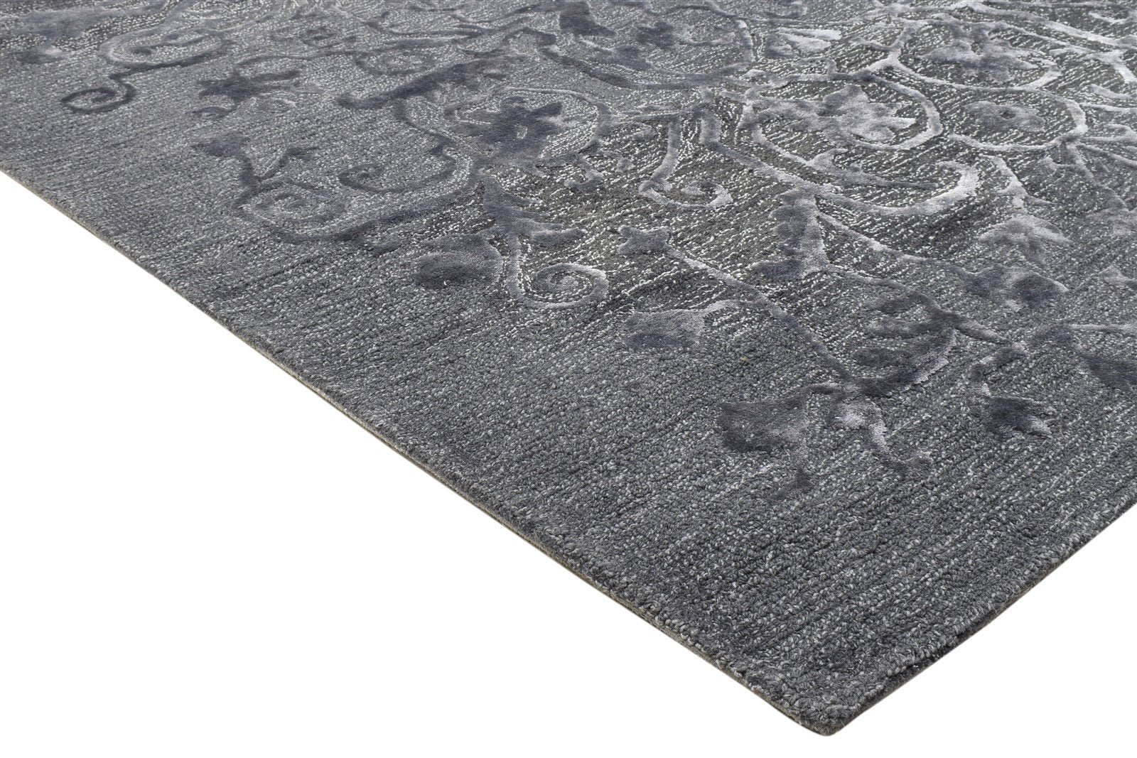Hand Tufted Charcoal Wool / Silk Rug 5X8 Persian Oushak Damask Room Size Carpet 7864088002709