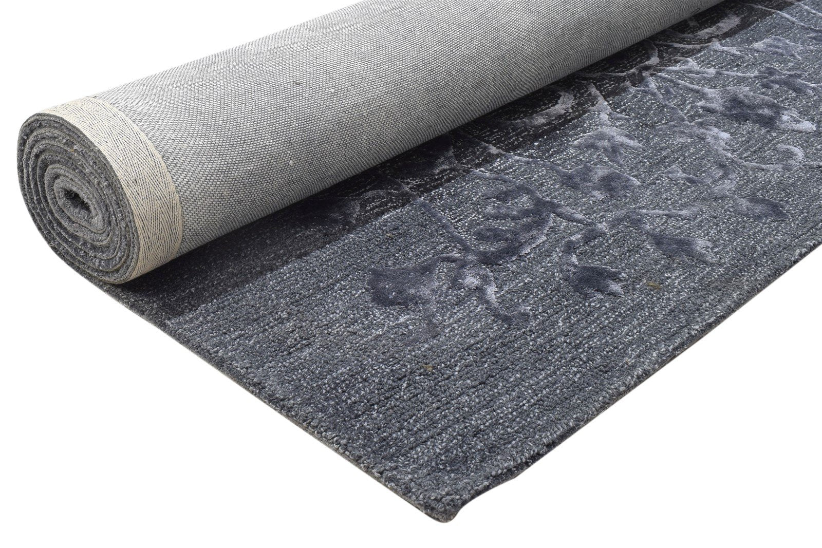 Hand Tufted Charcoal Wool / Silk Rug 5X8 Persian Oushak Damask Room Size Carpet 7864088002709
