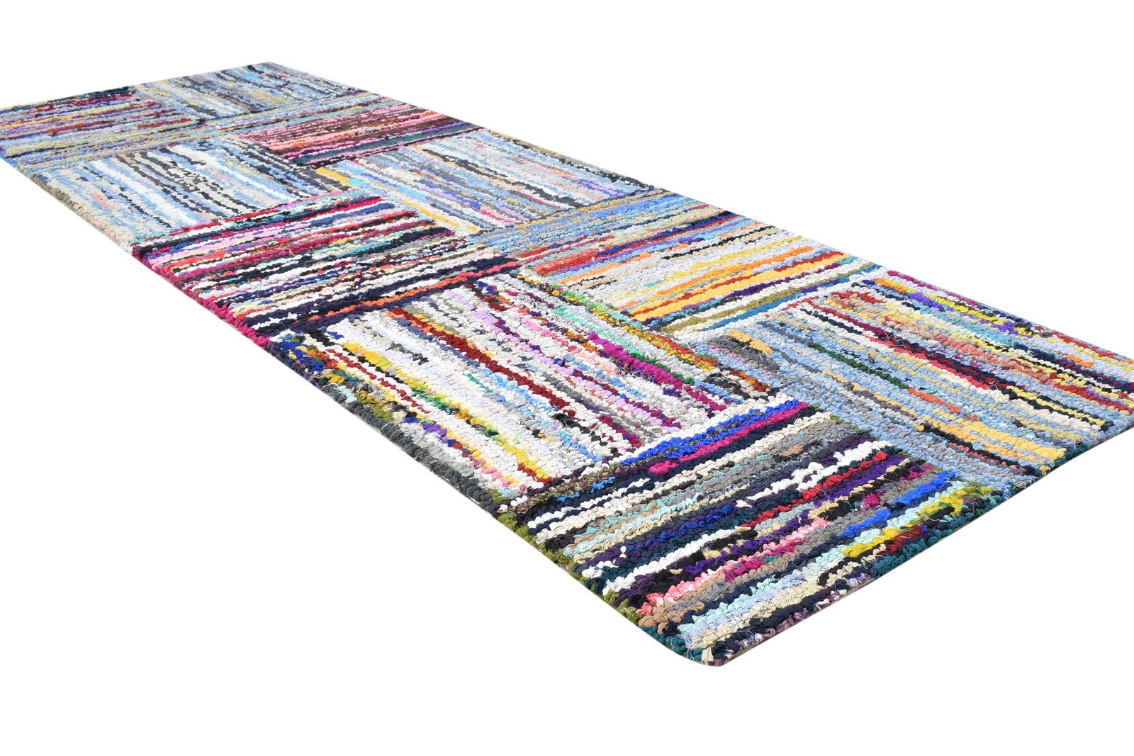Hand Tufted Colorful Cotton Polyester Rug 2'6"x8 Modern Bohemian Geometric Small 7865131368597