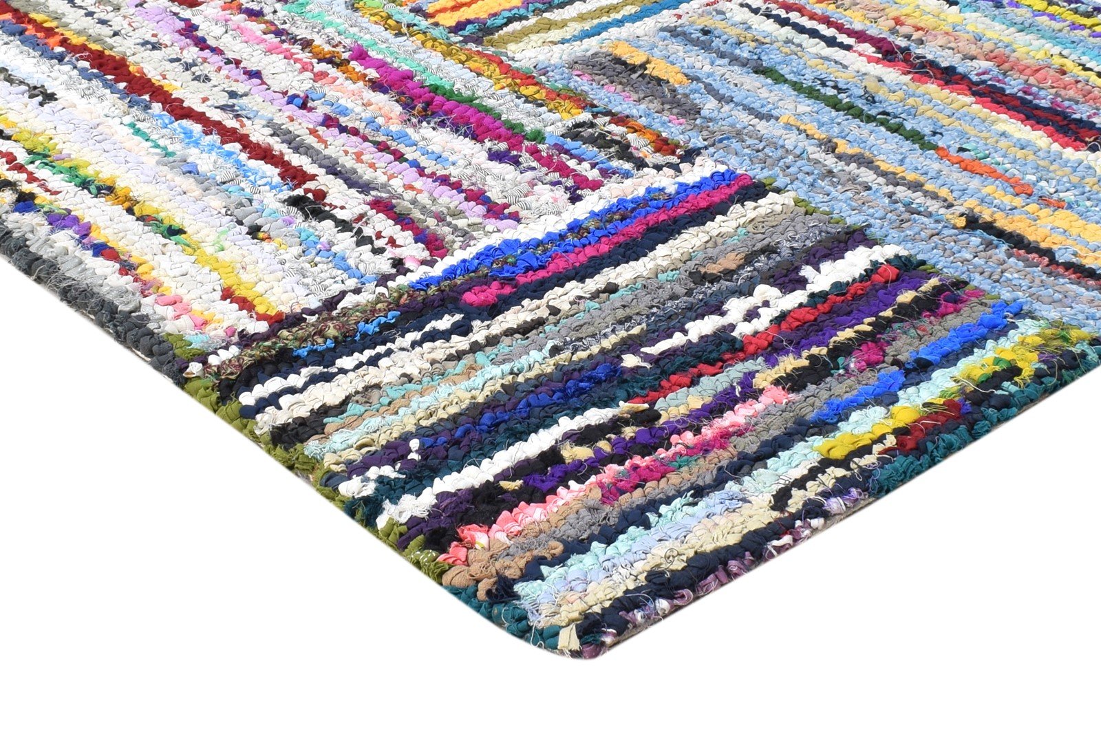 Hand Tufted Colorful Cotton Polyester Rug 2'6"x8 Modern Bohemian Geometric Small 7865131368597