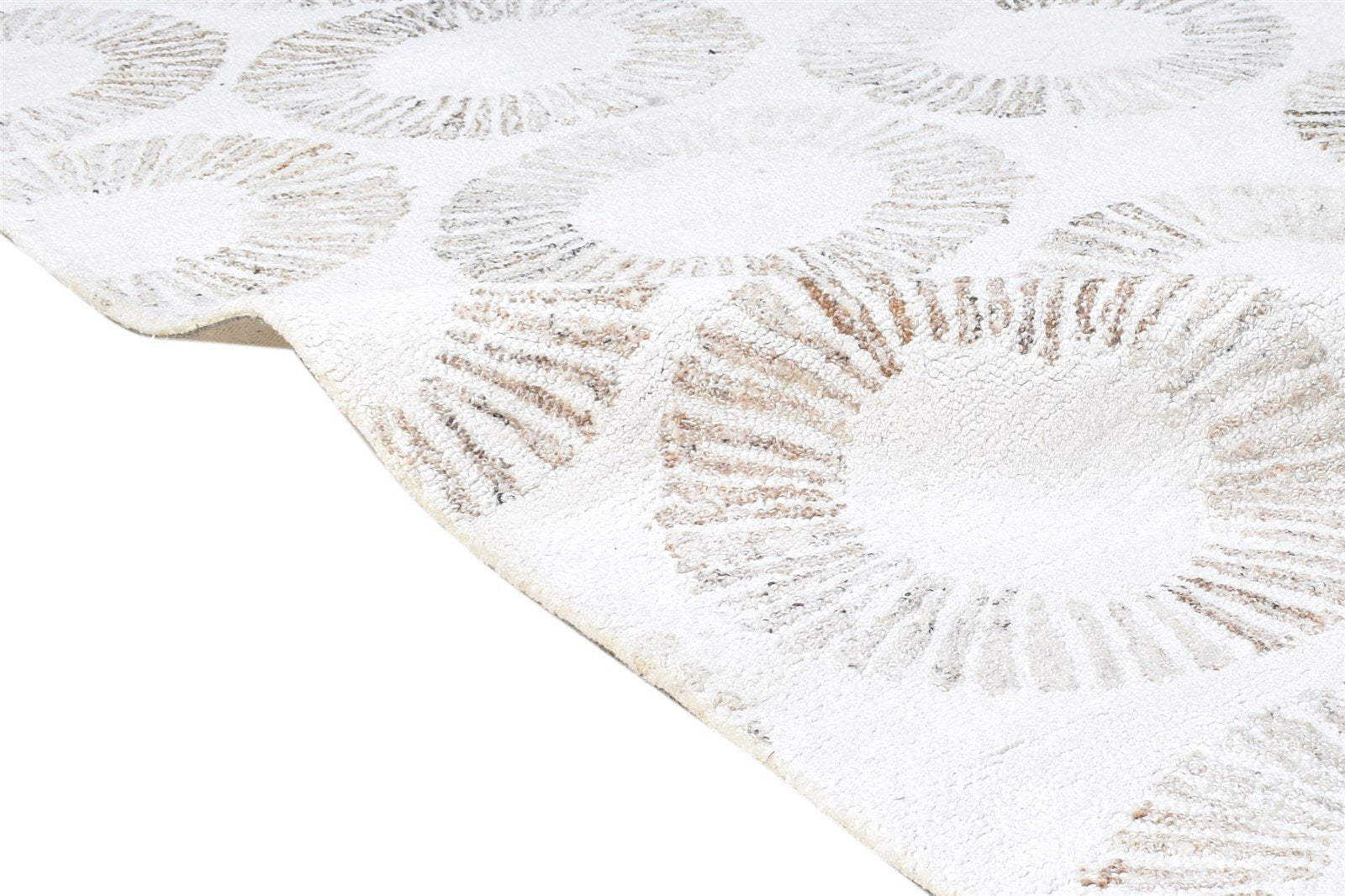Fred Hand Tufted Cream Pet Yarn Rug 5X7 Modern Scandinavian Circles 7865139757205