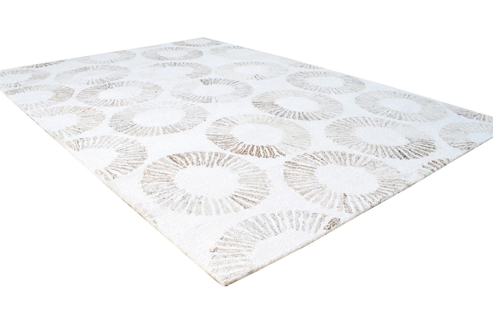 Fred Hand Tufted Cream Pet Yarn Rug 5X7 Modern Scandinavian Circles 7865139757205