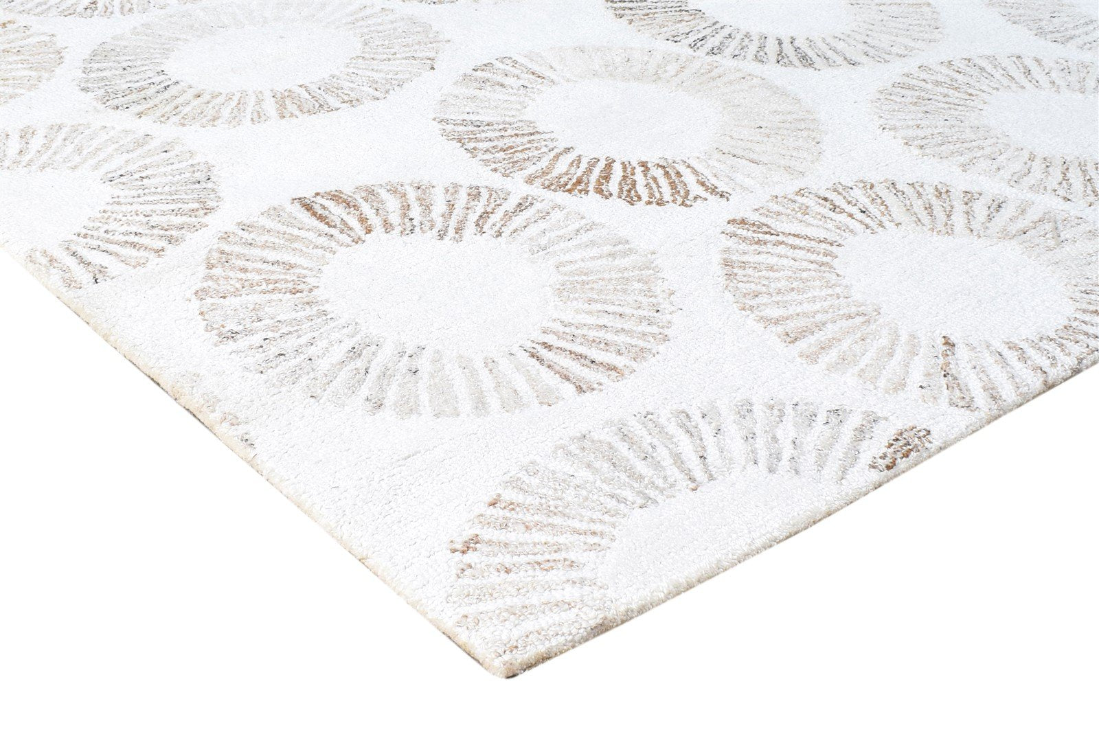 Fred Hand Tufted Cream Pet Yarn Rug 5X7 Modern Scandinavian Circles 7865139757205